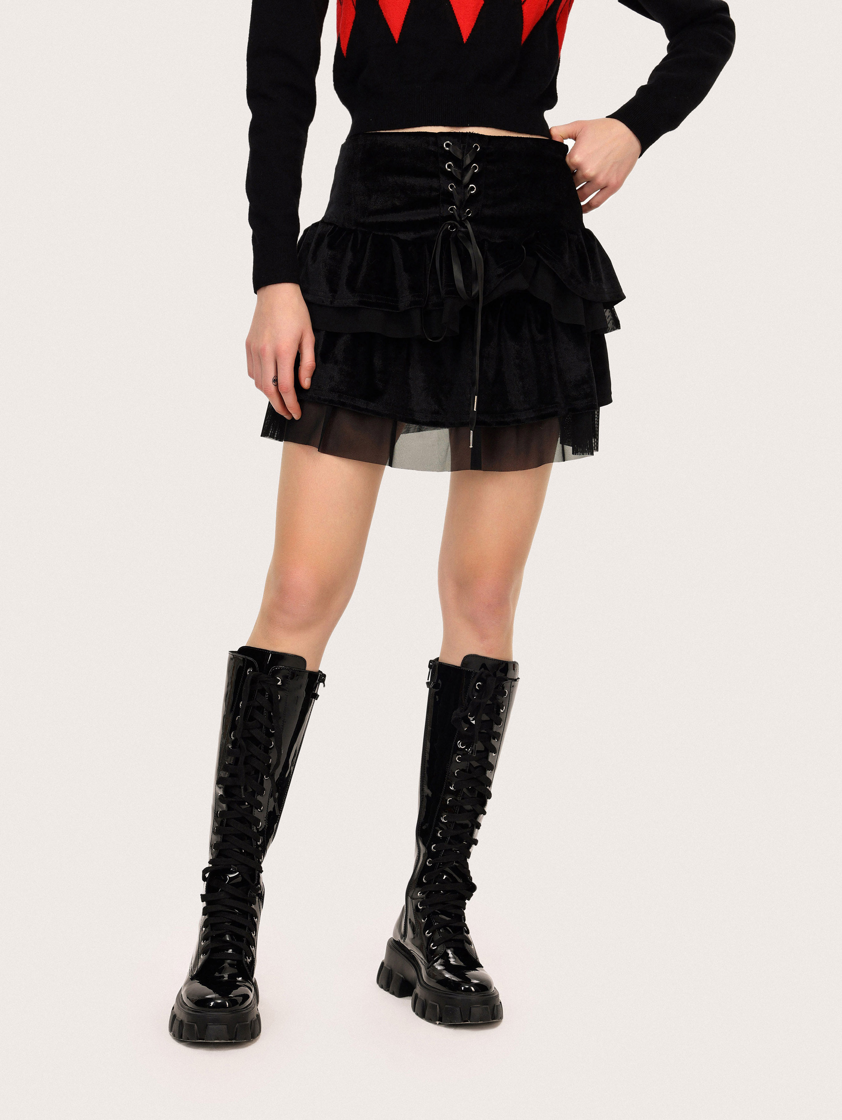 Tie Front Layer Mini Skirt Cider