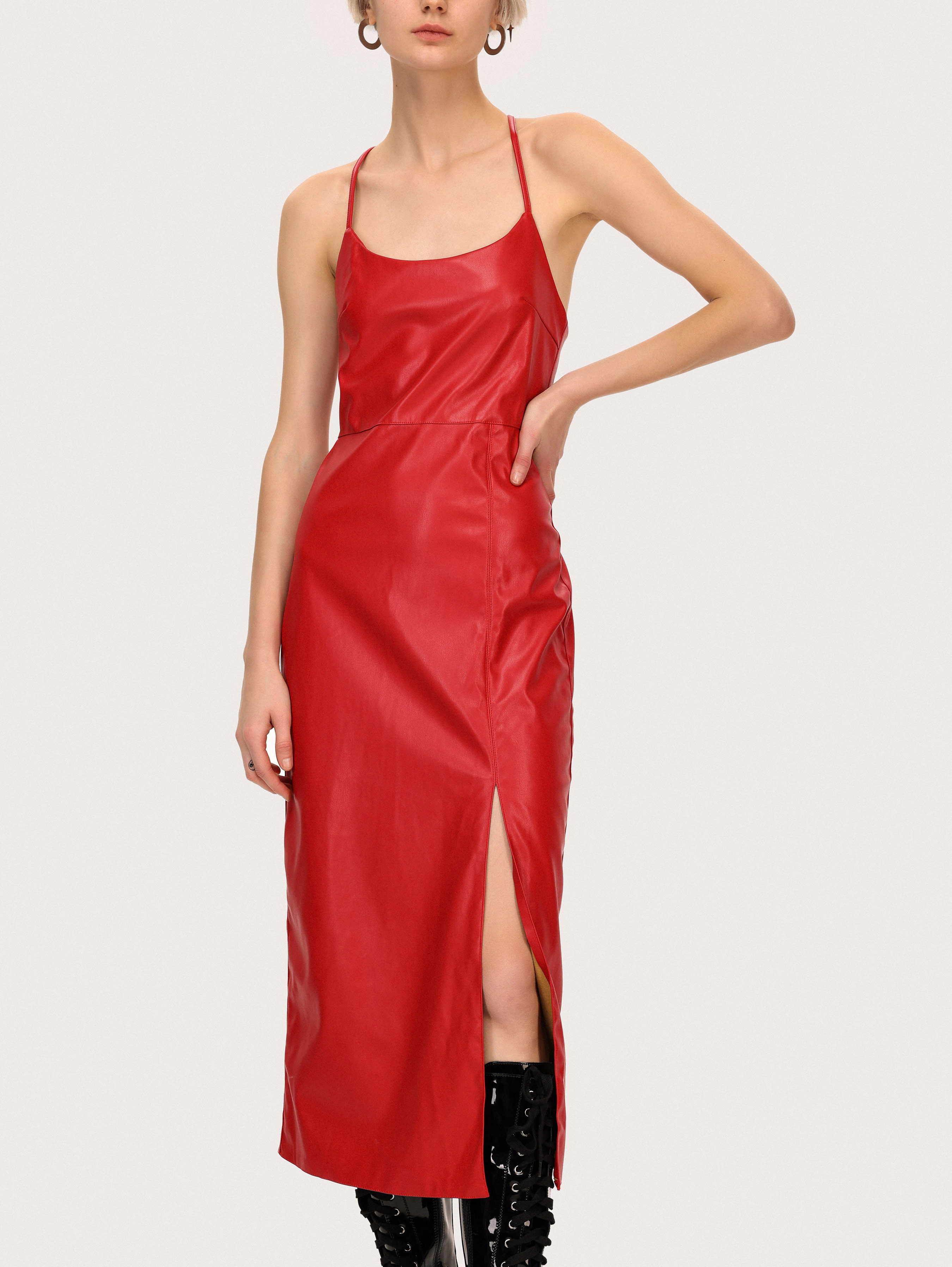 Robe mi longue en simili cuir Rouge Passion Cider