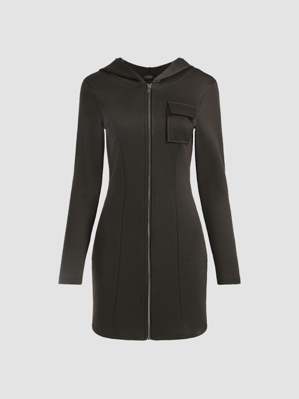 Solid Zip Up Hooded Dress Cider