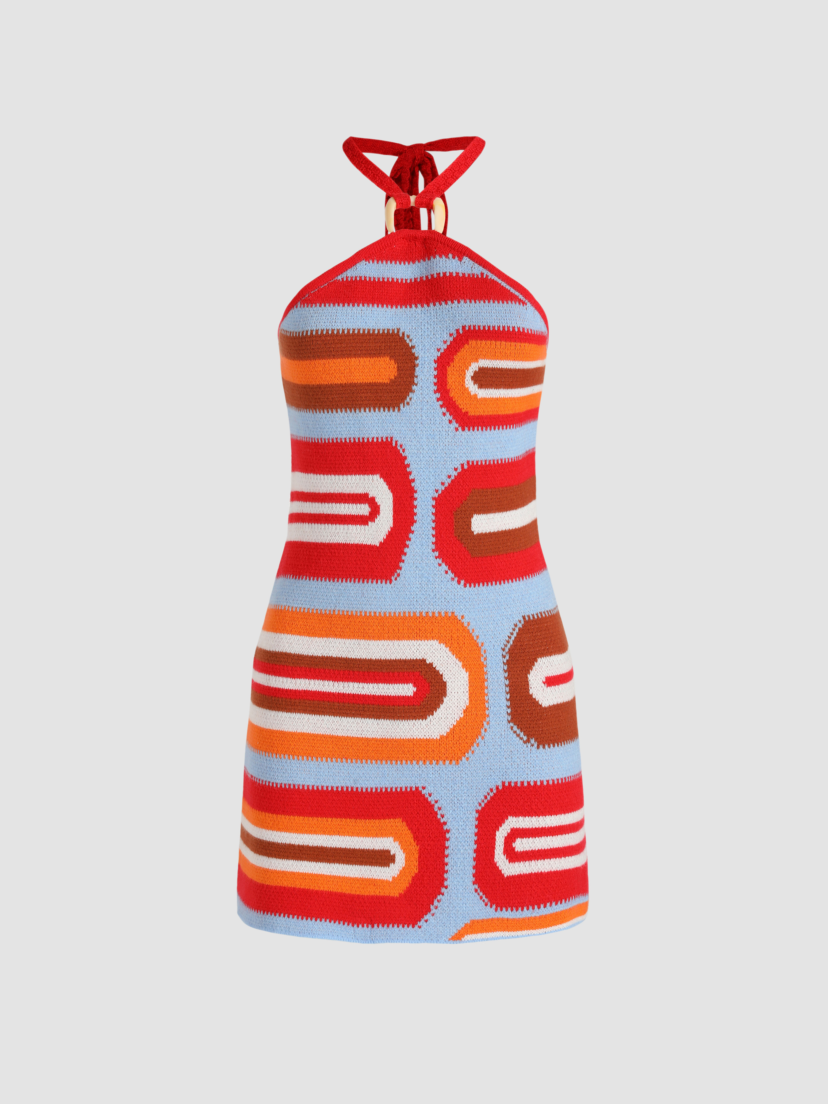 Geometric Halter Neckline Knit Dress Cider