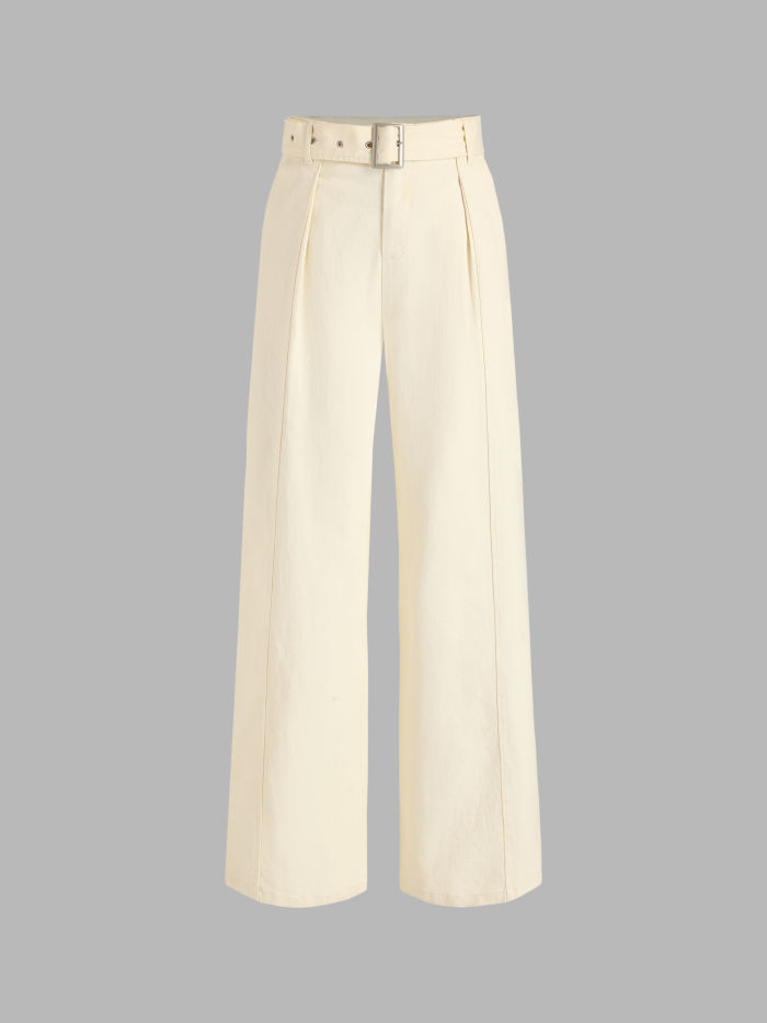 Ivory Solid Pants With Belt Cider