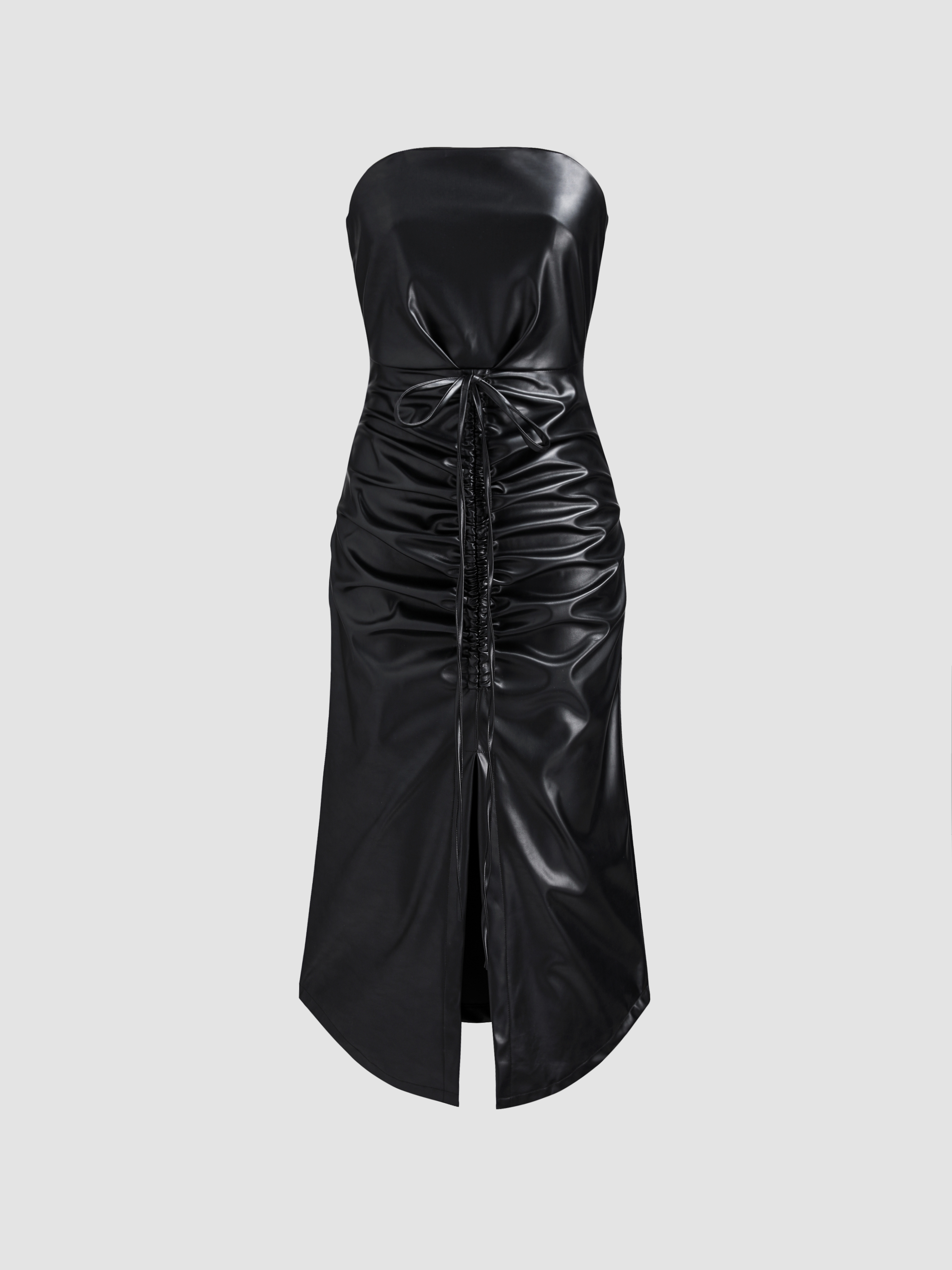 Solid Knotted Faux Leather Dress - Cider