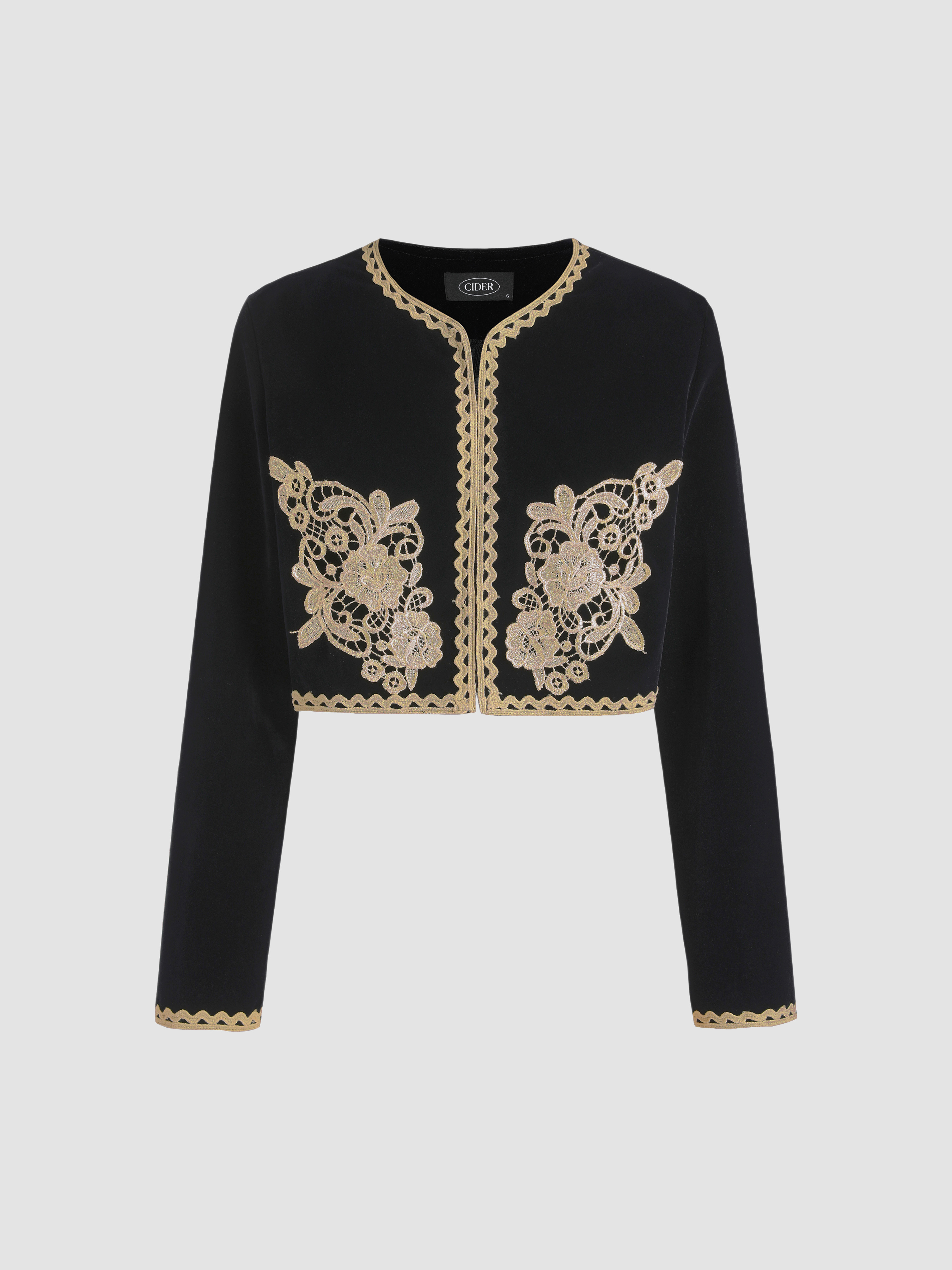 Velvet Jacket With Floral Pattern - Cider