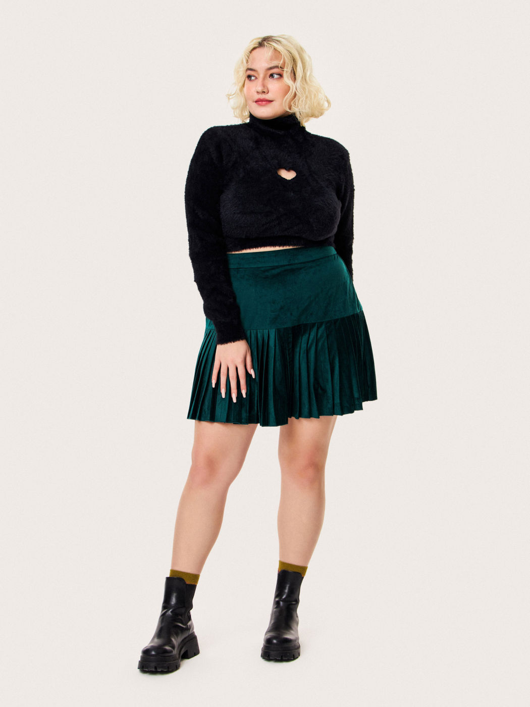 Heart Cut Out Short Plush Sweater Curve & Plus