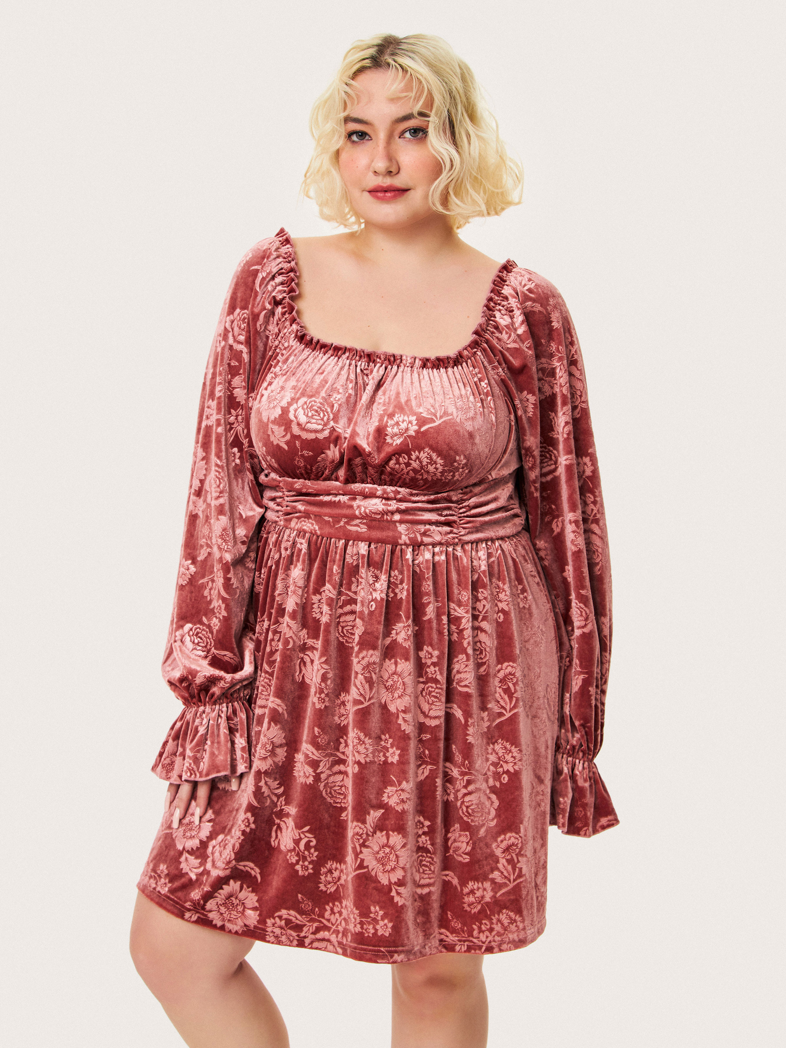 Curve & Plus Jacquard Floral Ruffle Dress - Cider