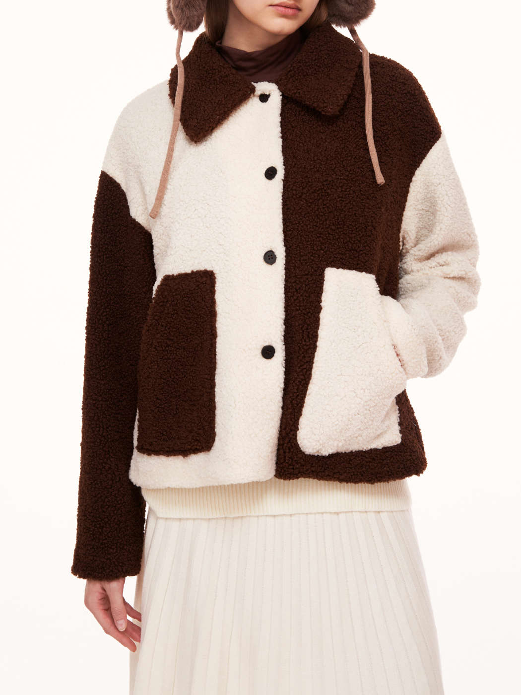 Toasted Marshmallow Colorblock Sherpa Jacket For School Vacation
