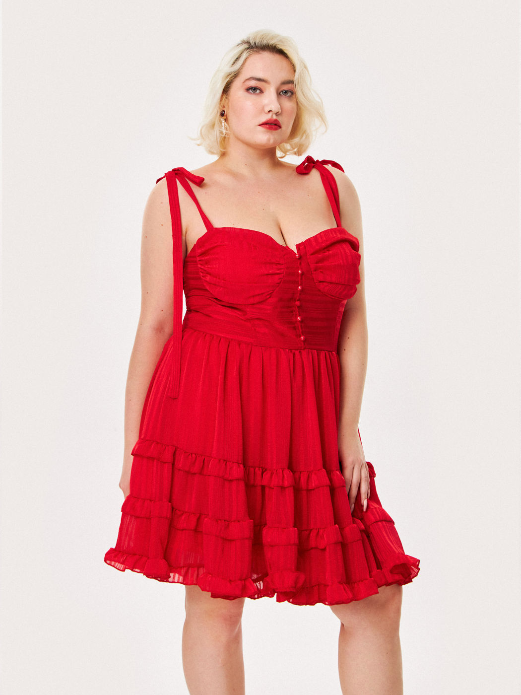 Beetlejuice Lydias kultiges rotes Kleid mit Rüschen Kurve & Plus