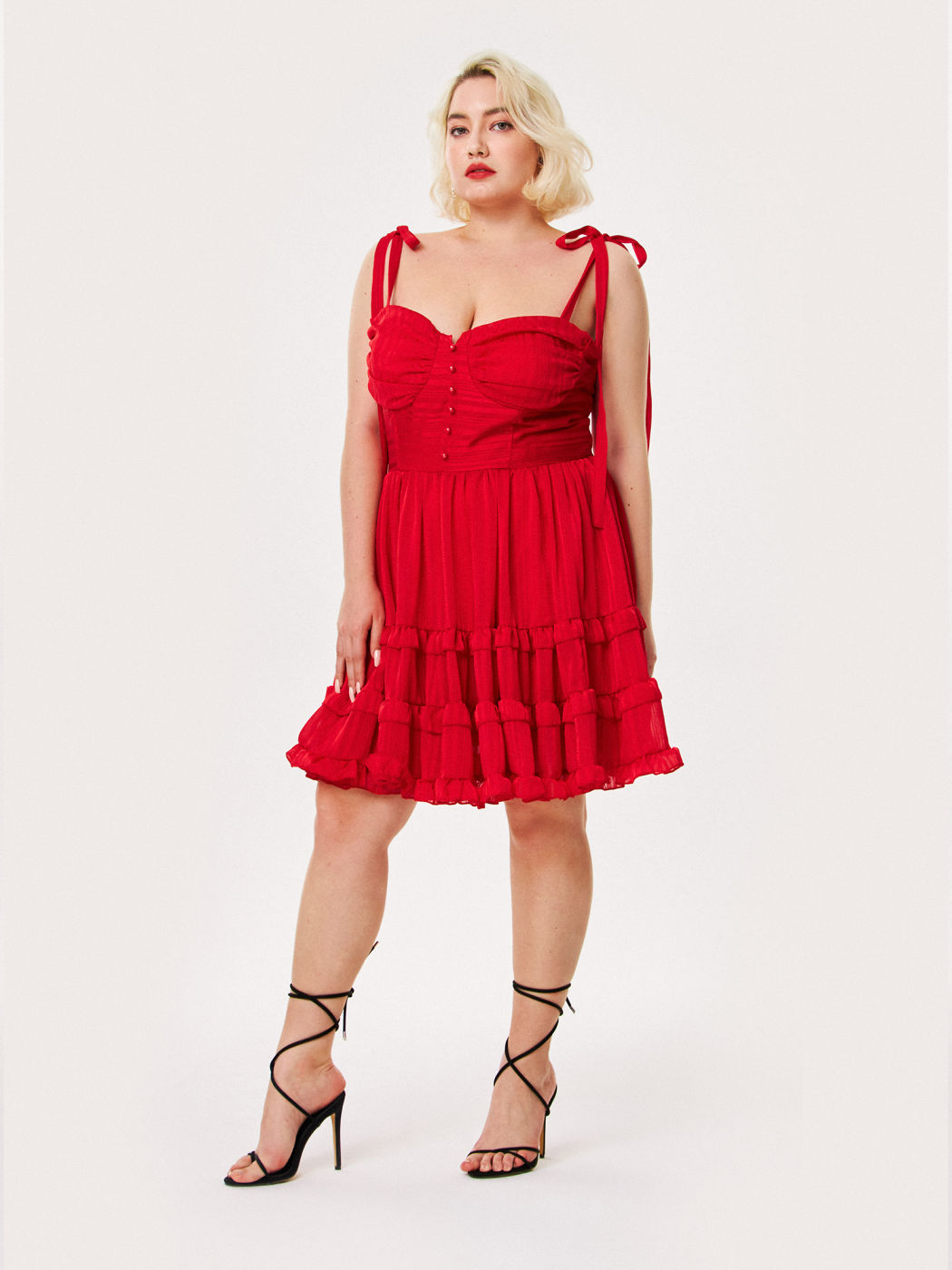Beetlejuice Lydias kultiges rotes Kleid mit Rüschen Kurve & Plus