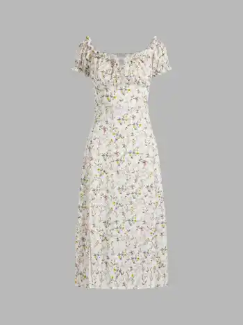 Ditsy Blumen-Korsett-Kleid mit Puffärmeln