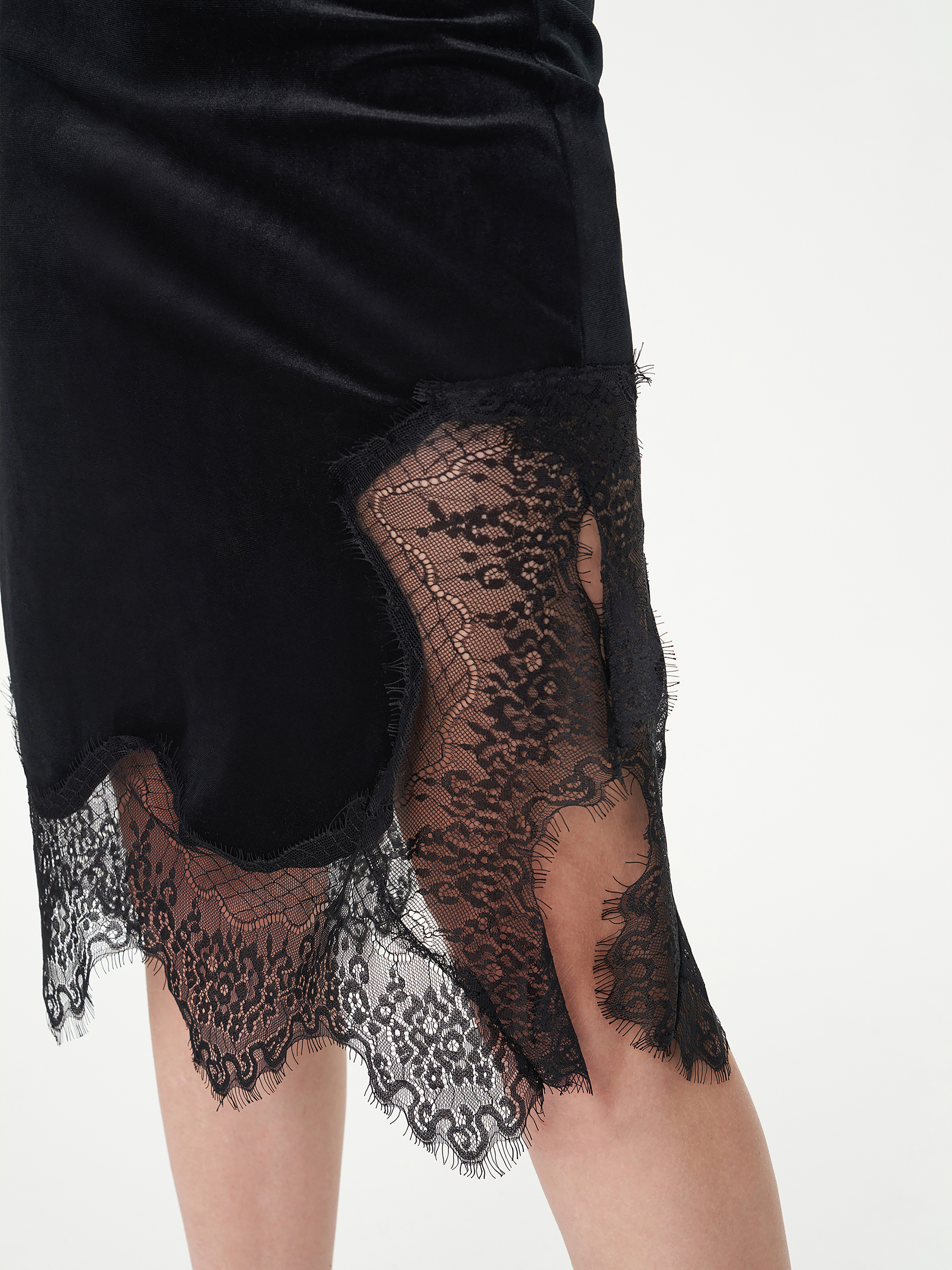 Robe Mi Longue Jupe Cuir Et Dentelle Jupe Mi-longue Avec Bordure En Dentelle  Cider, image size:2700x3600