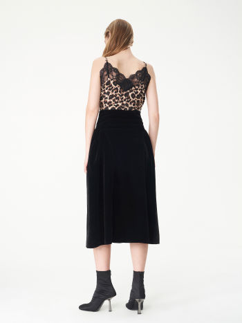 12189 Terracotta Velvet Midi Skirt