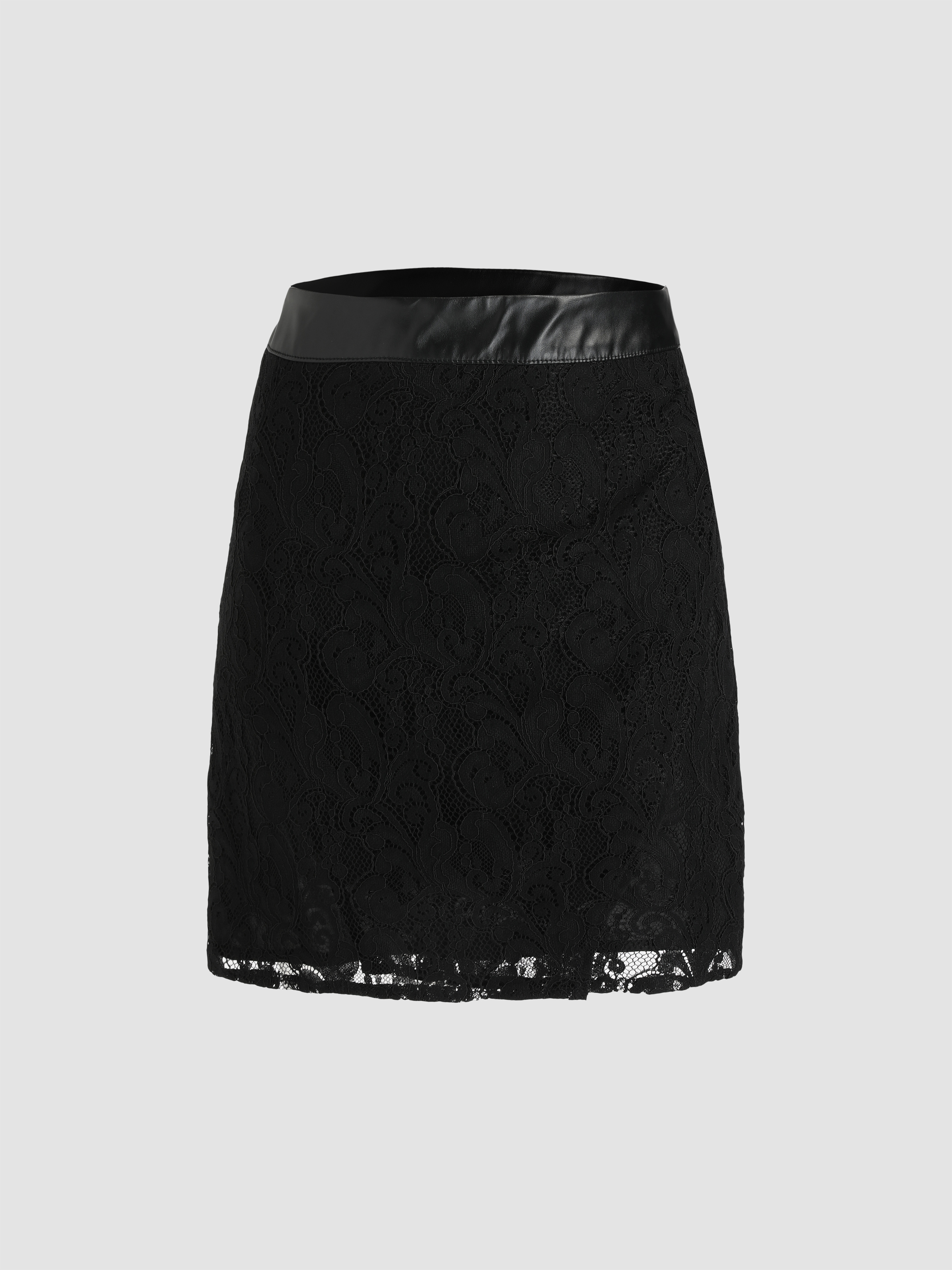 Lace Leather Waist Mini Skirt - Cider