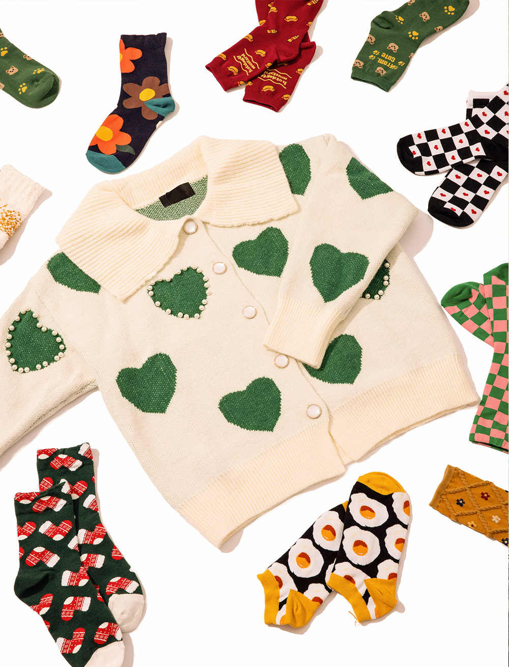 Heart Pattern Multicolor Sweater Cider