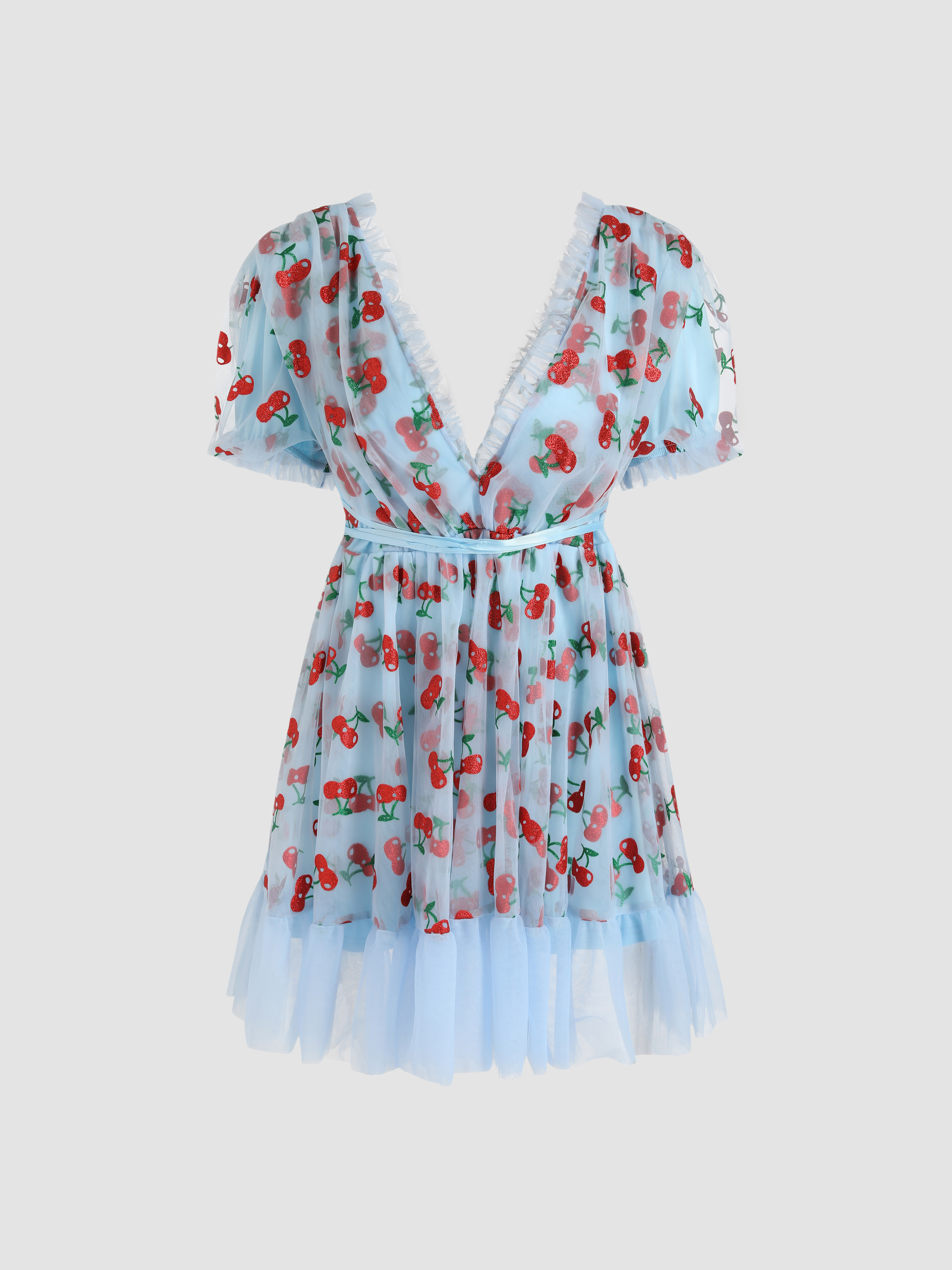 Cherry Puff Sleeve Mini Dress - Cider