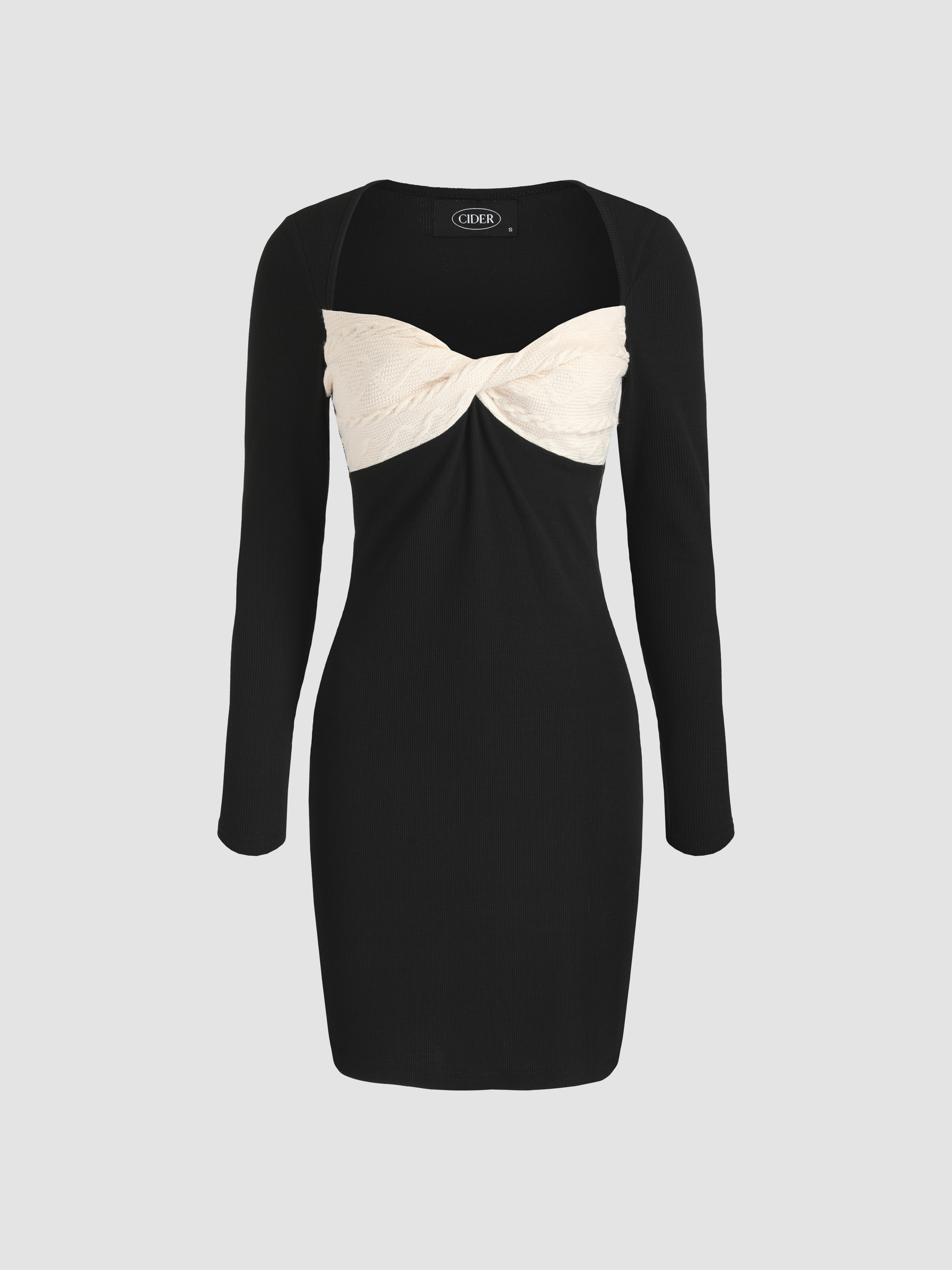 Bow Patchy Long Sleeve Mini Dress Cider