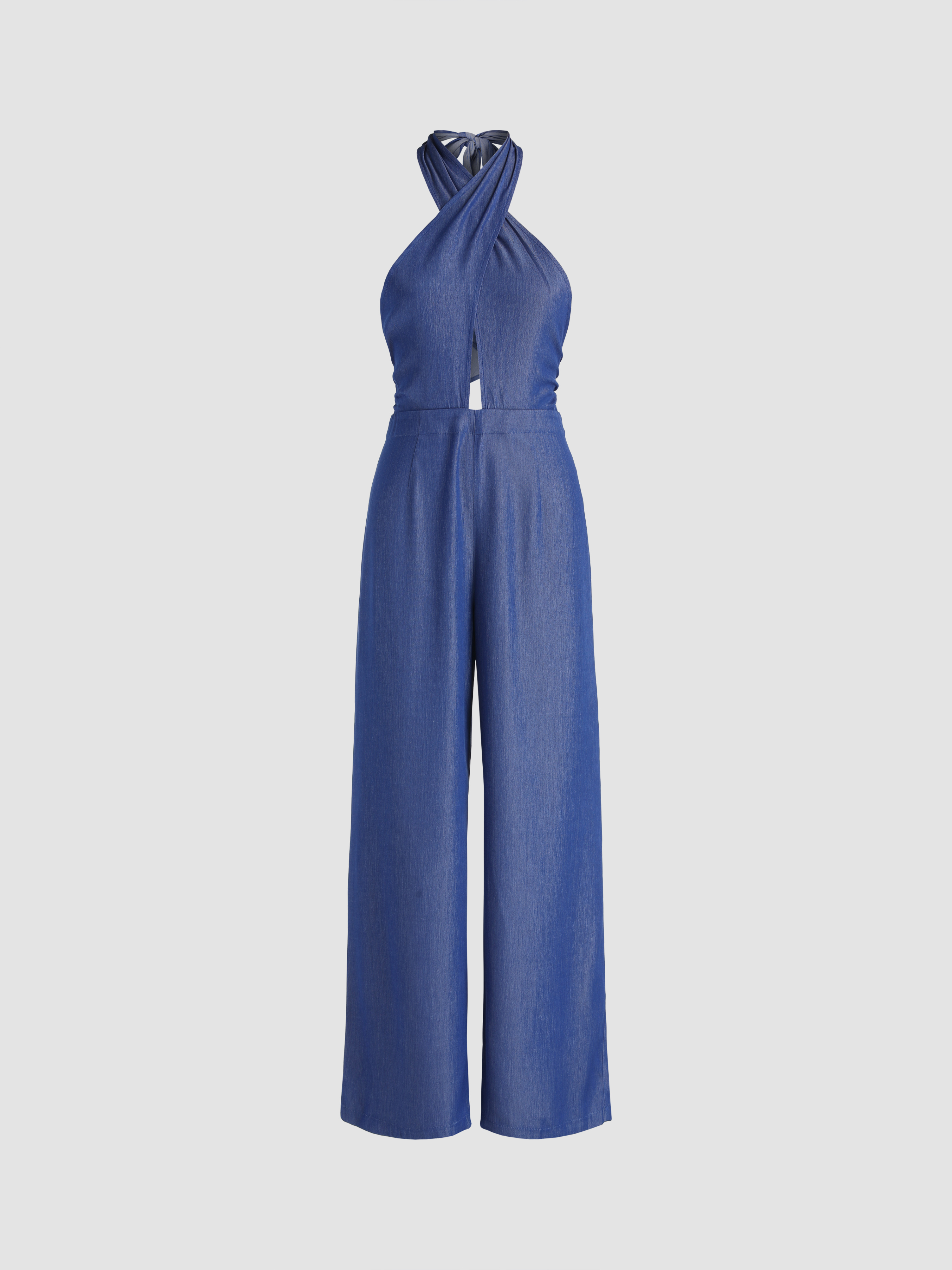 Backless Halter Solid Jumpsuit Cider