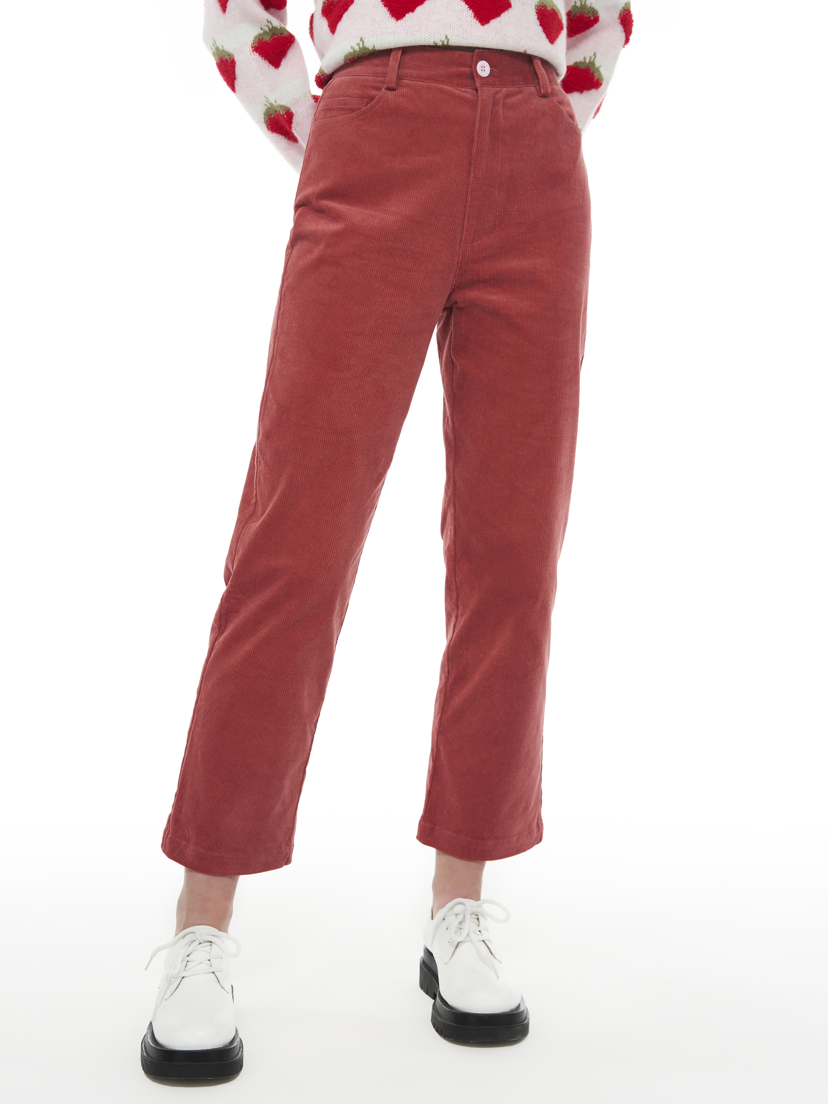 Womens Fine Cord Trousers Cropped High Waist Patch Pockets | eBay