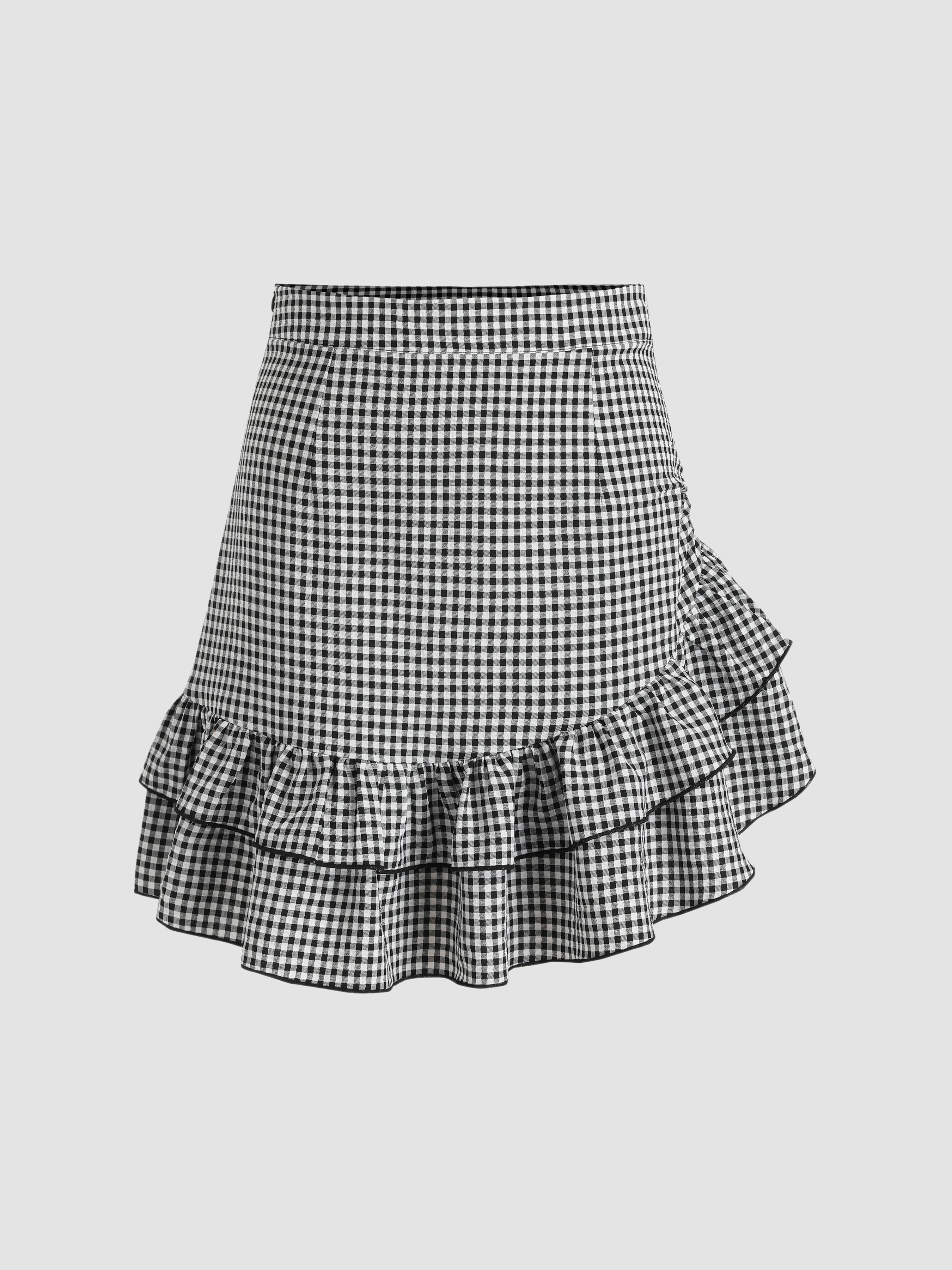 Gingham ruffle mini clearance skirt