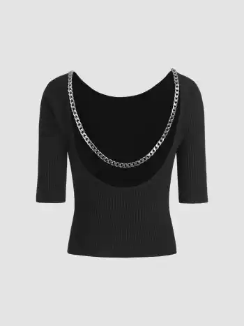 Rippstrick-Crop-Top mit Kettenflecken