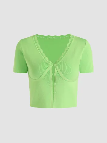 Solid Spitze Patchy Knit Crop Top