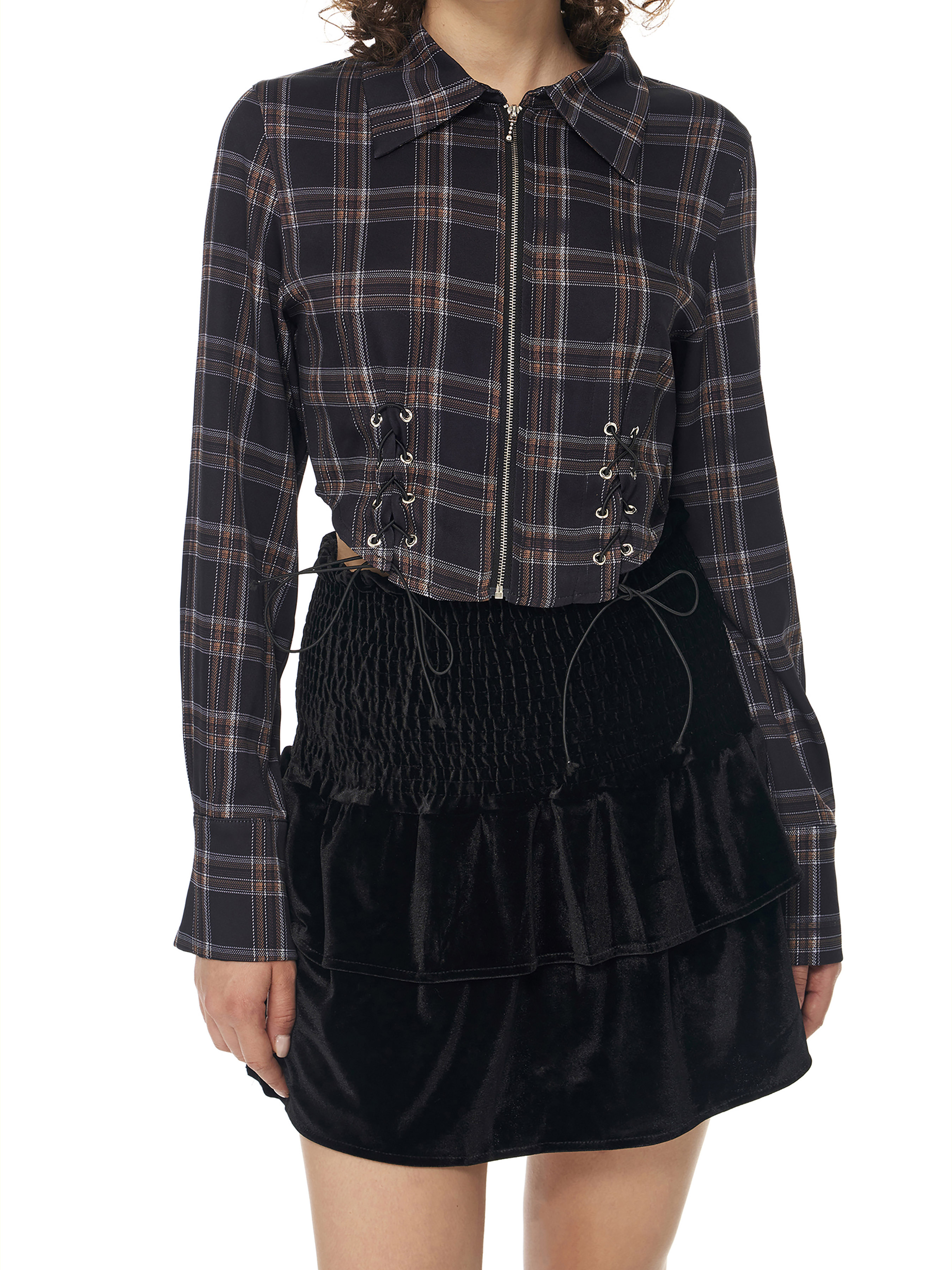 Plaid Side Lace Up Jacket