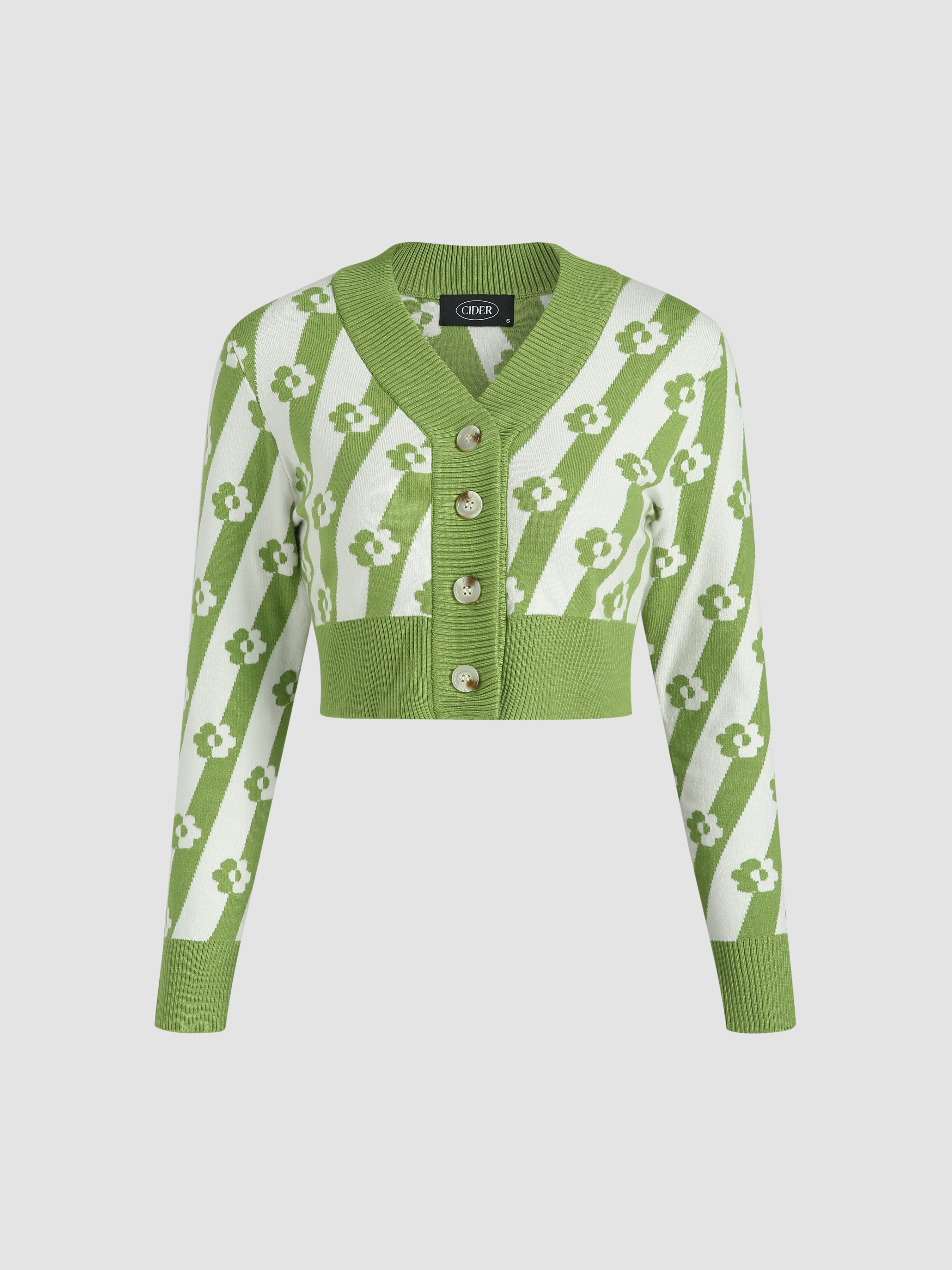 Cider Women's Crop Farm Cute Floral Print Cropped Cardigan for Crop Autumn Winter-Knit Fabric, L/Multicolor