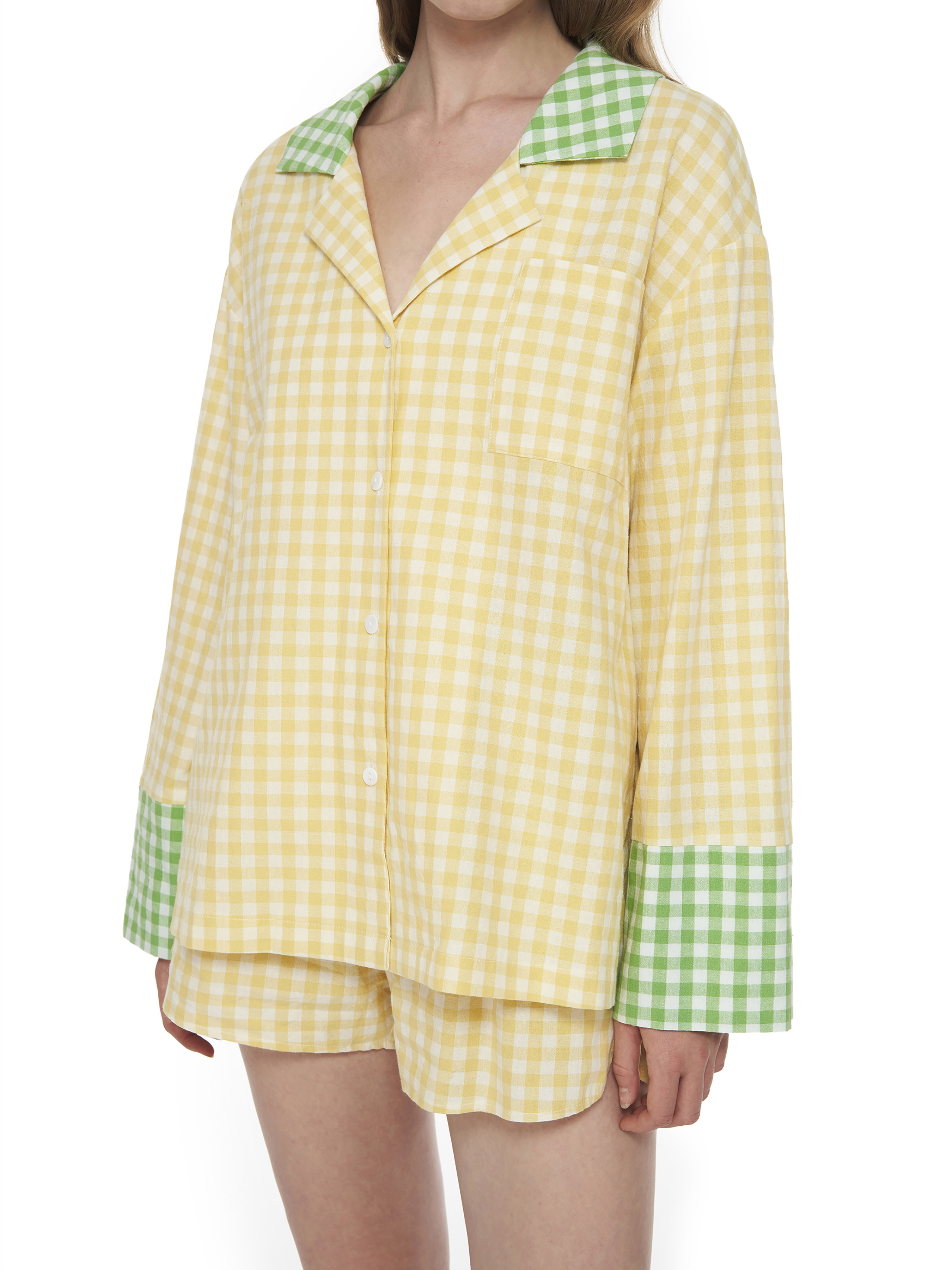 Contrast Color Plaid Shirt Cider