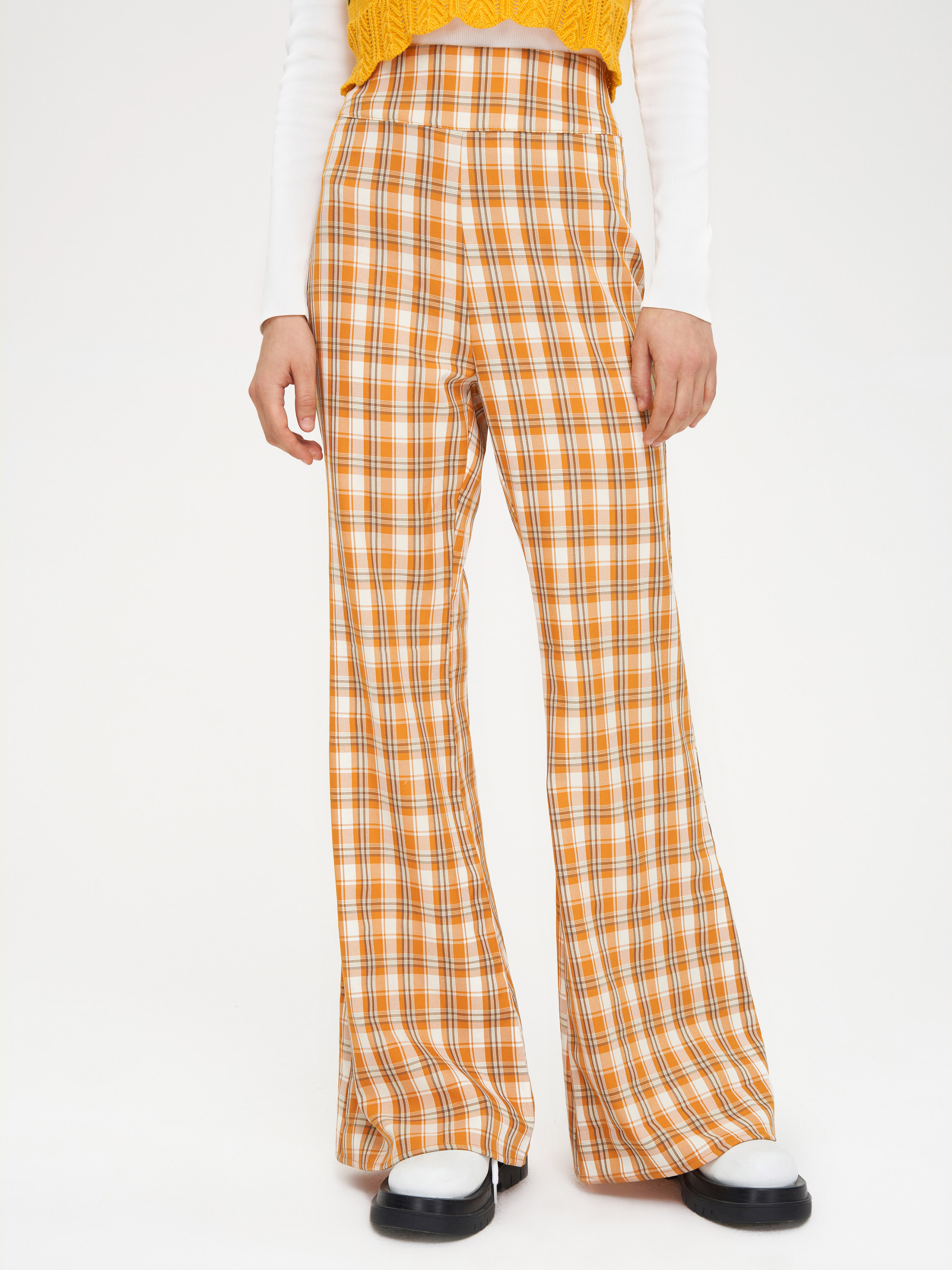 Orange Plaid Side Chain Pants Plus Size