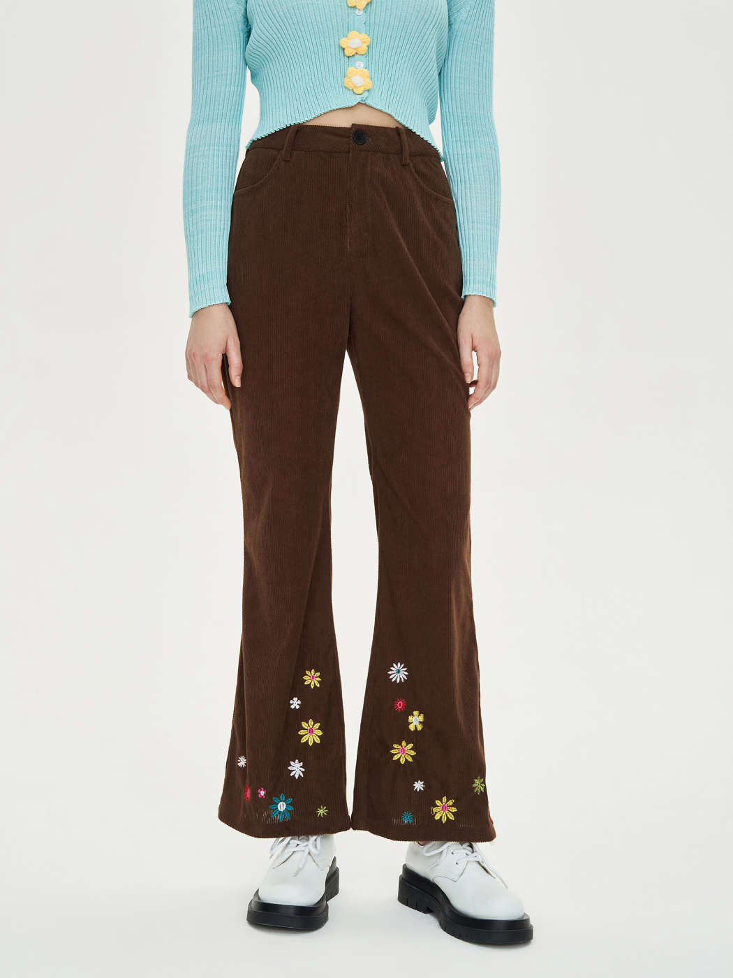 Flower Power Brown Suede Flare Pants - Cider