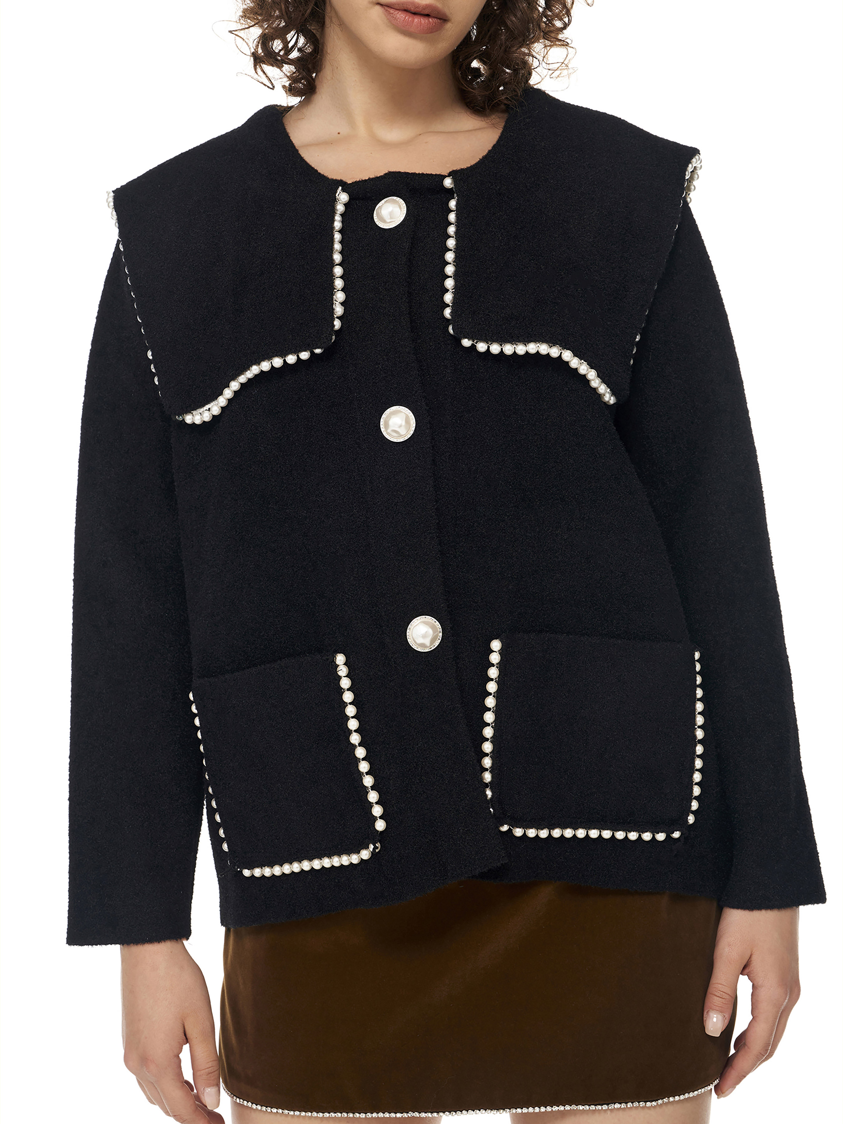 Pearl Trimmed Knit Jacket Cider