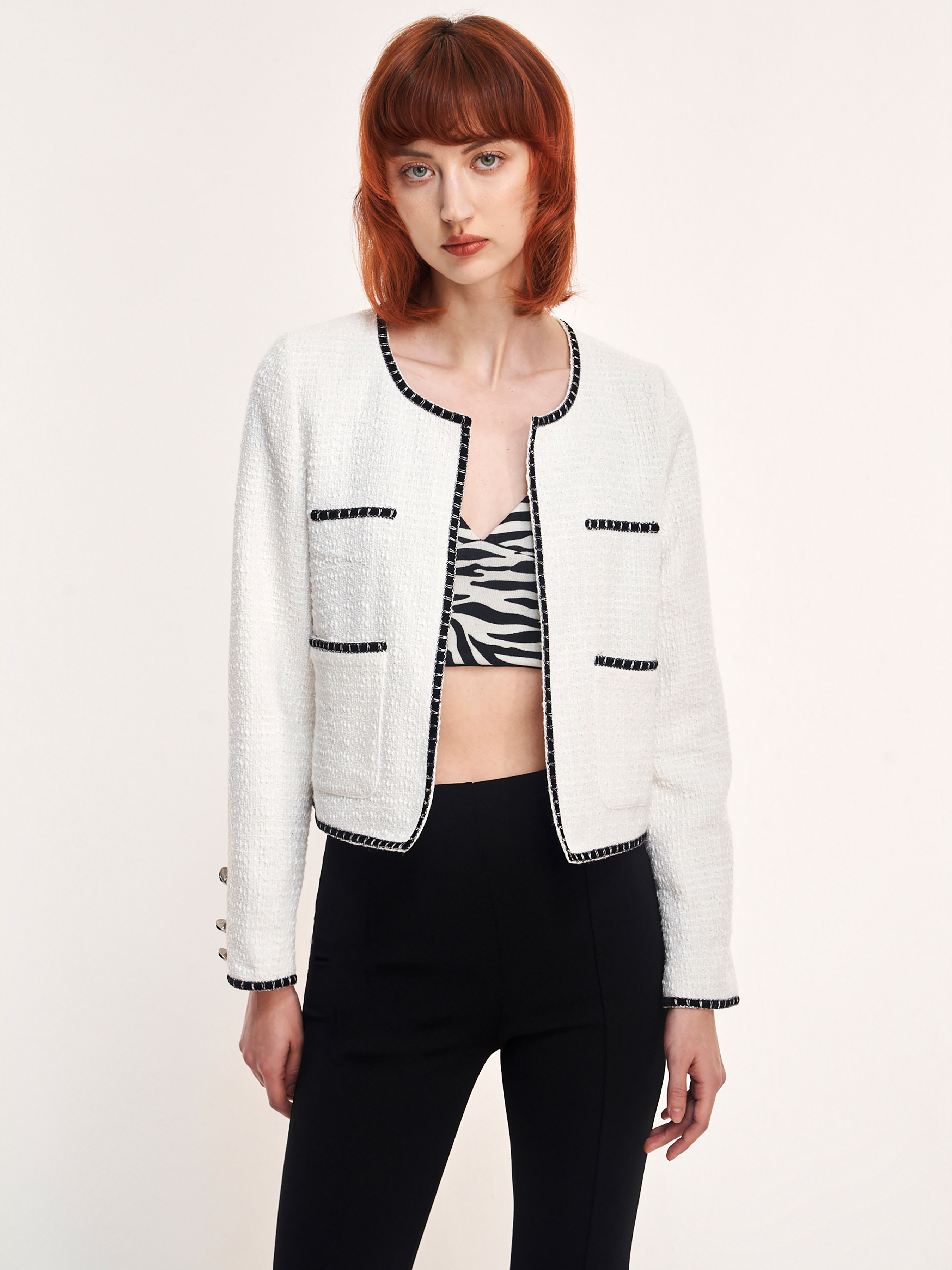 【U LAN】Shine Dekki Tweed Jacket Ivory Tweed Jacket For Exhibition Work