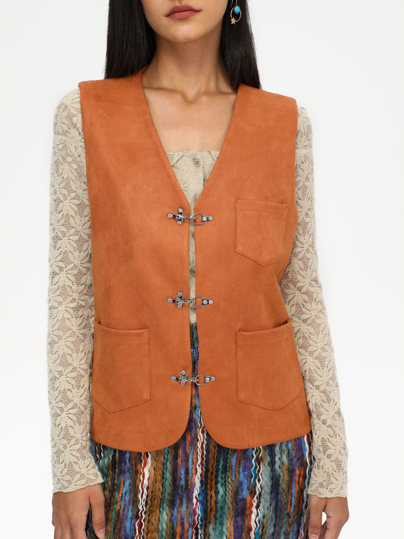 Buckle Up Orange Suede Oversized Vest