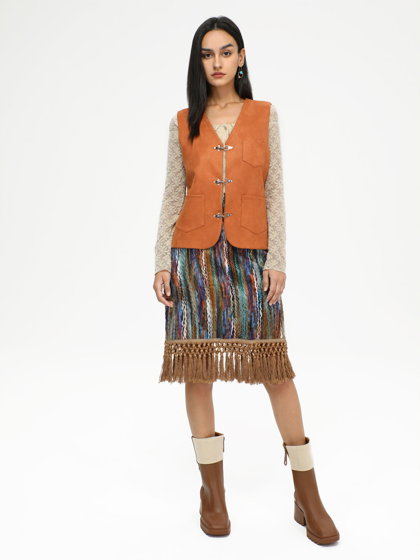 Buckle Up Orange Suede Oversized Vest