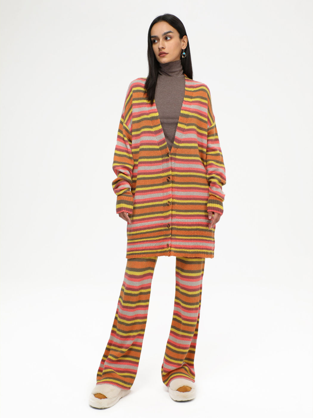 Wool-blend Feeling Bright Oversized Striped Cardigan