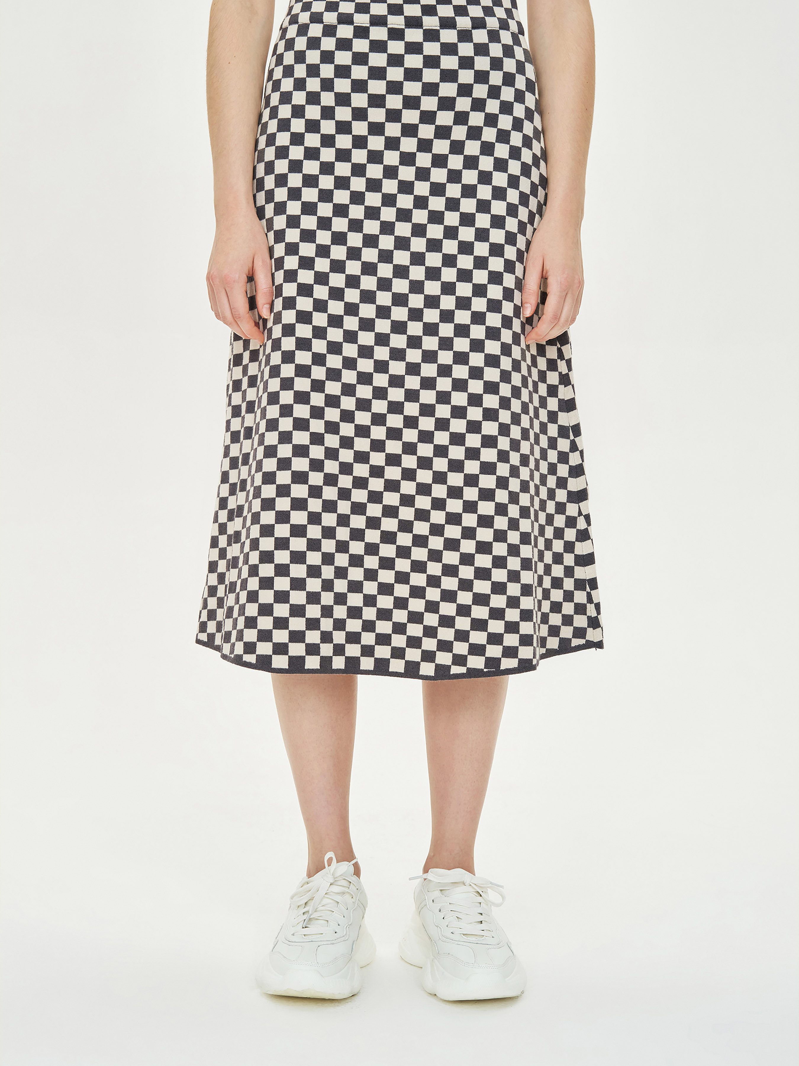 Checkerboard Knit Midi Skirt - Cider