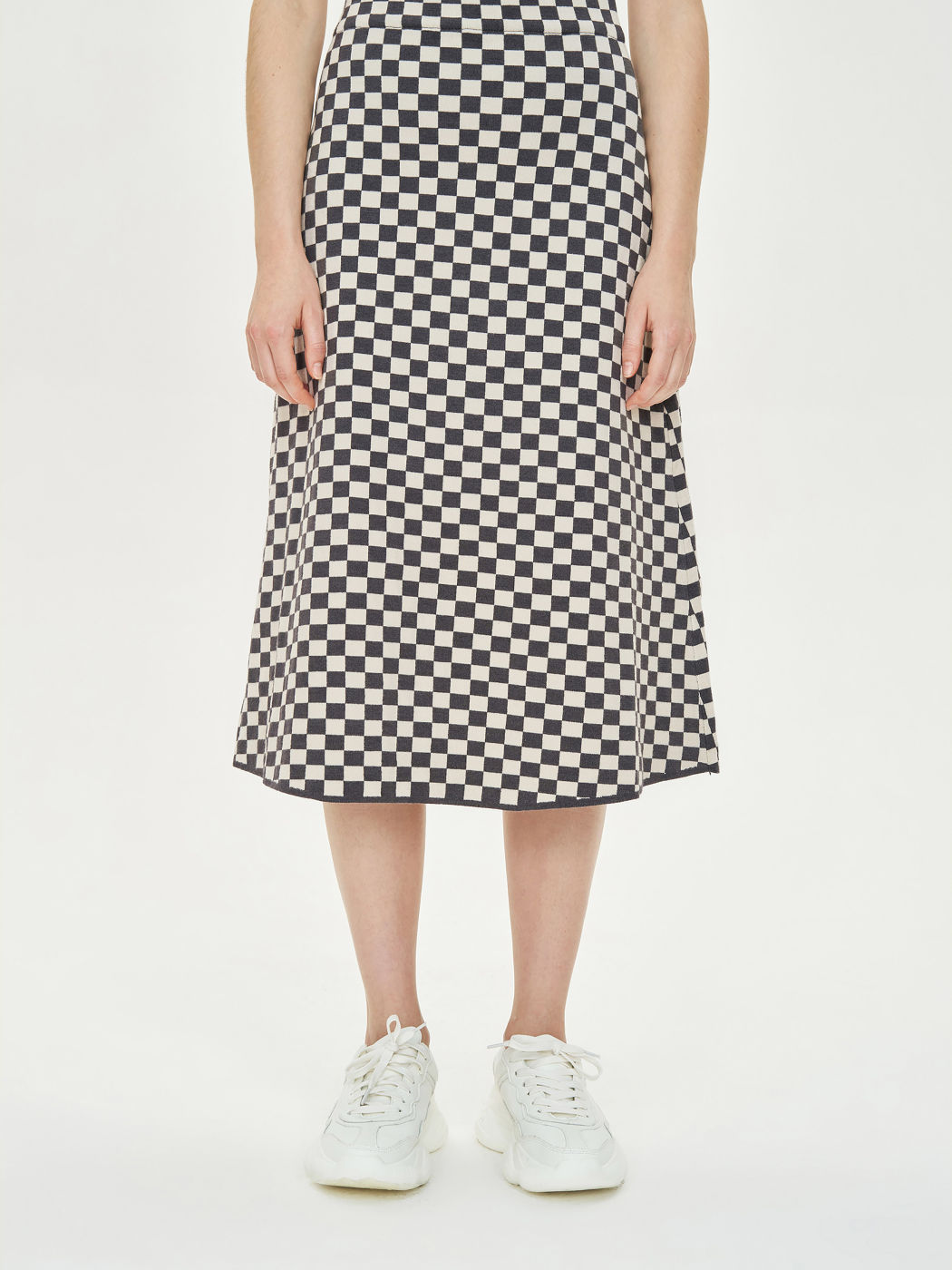 Checkerboard Knit Midi Skirt Cider