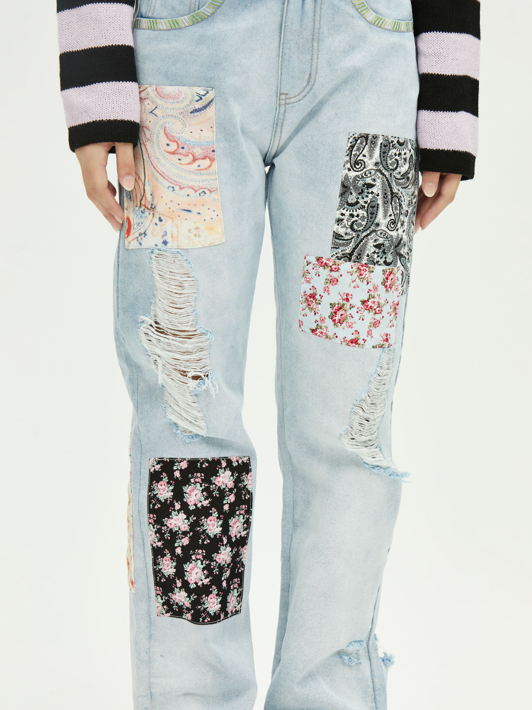 Paisley Patchwork Ripped Jeans Cider