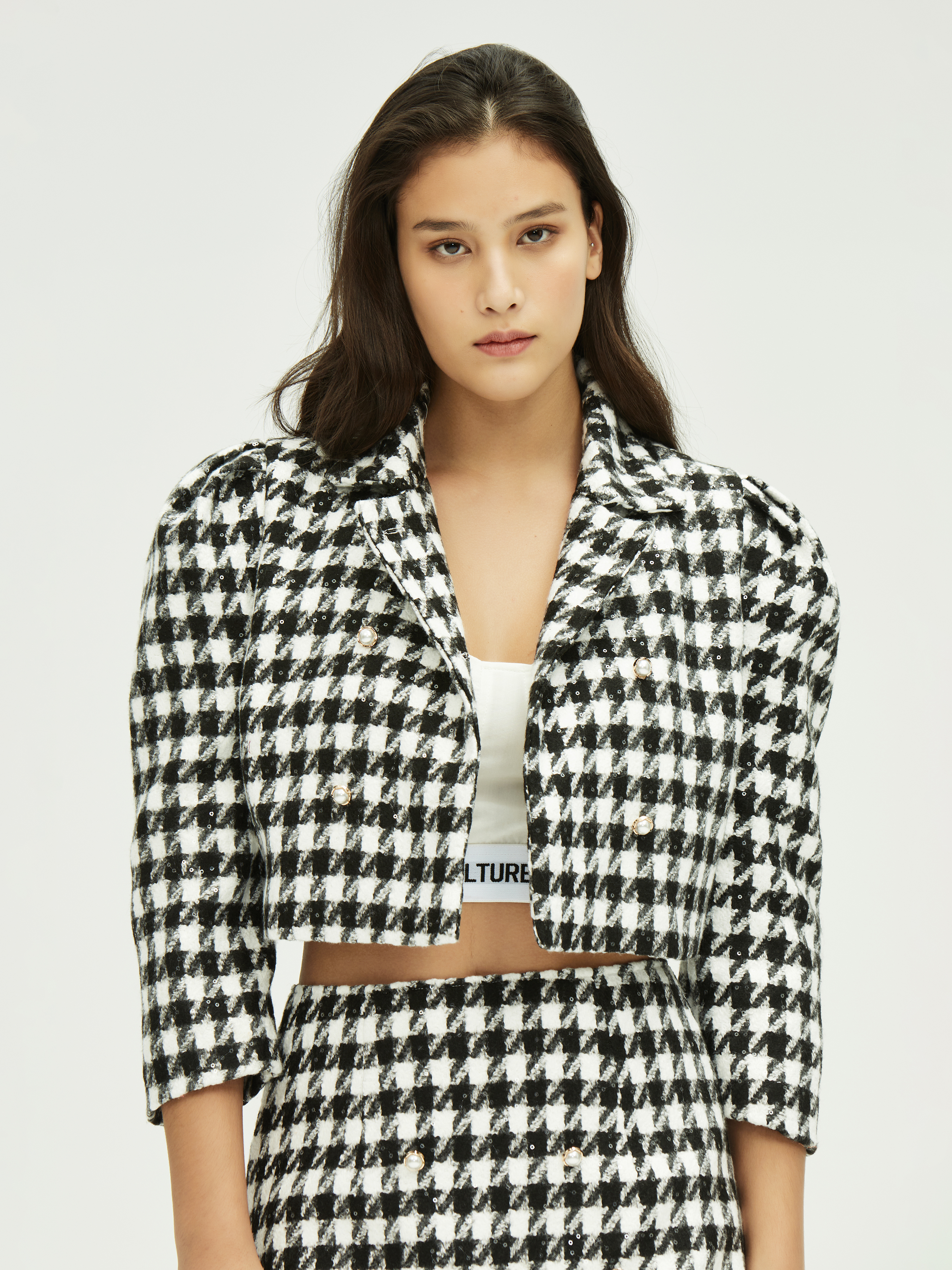 Houndstooth cropped outlet jacket