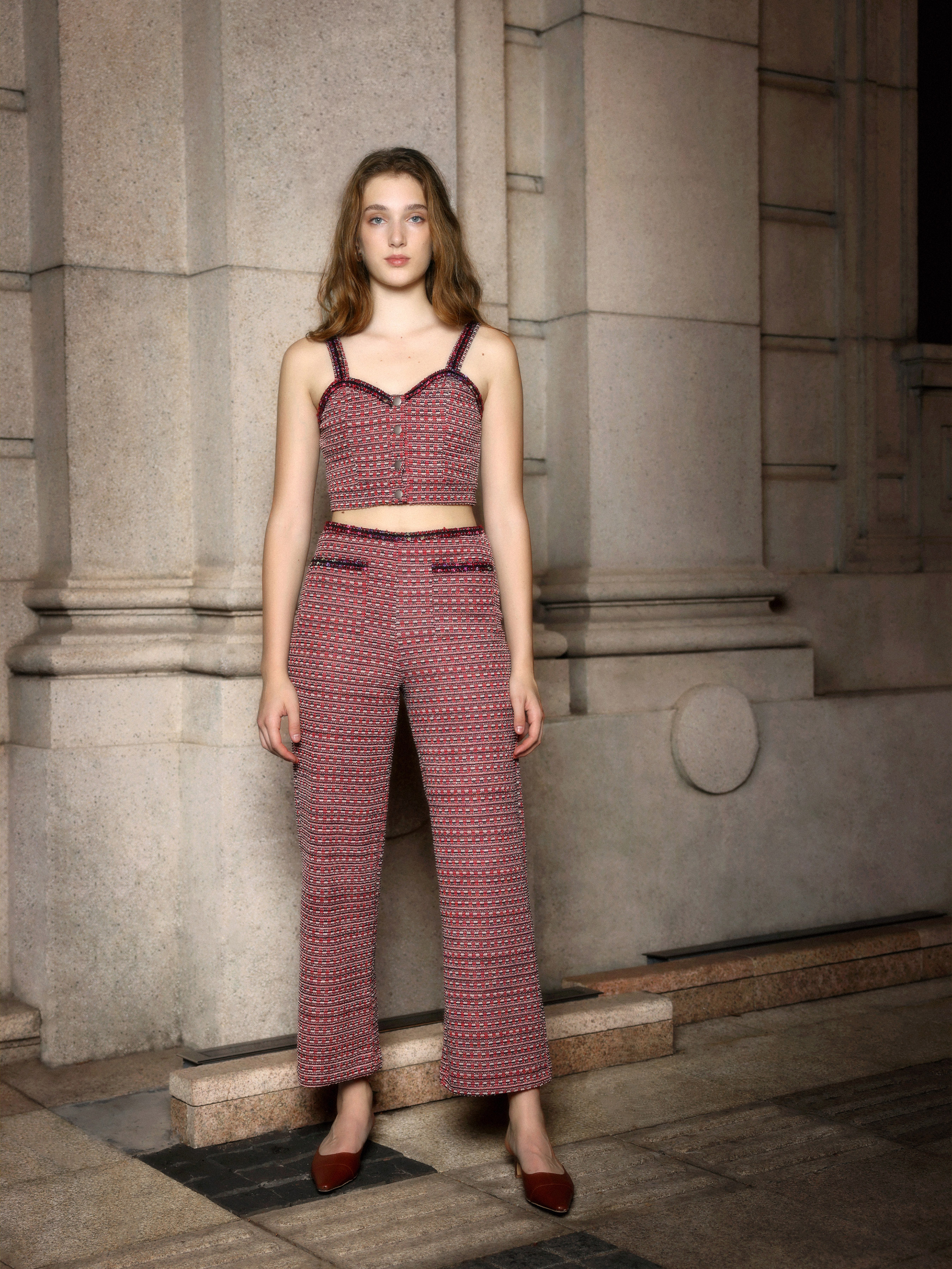 Pink tweed hot sale pants