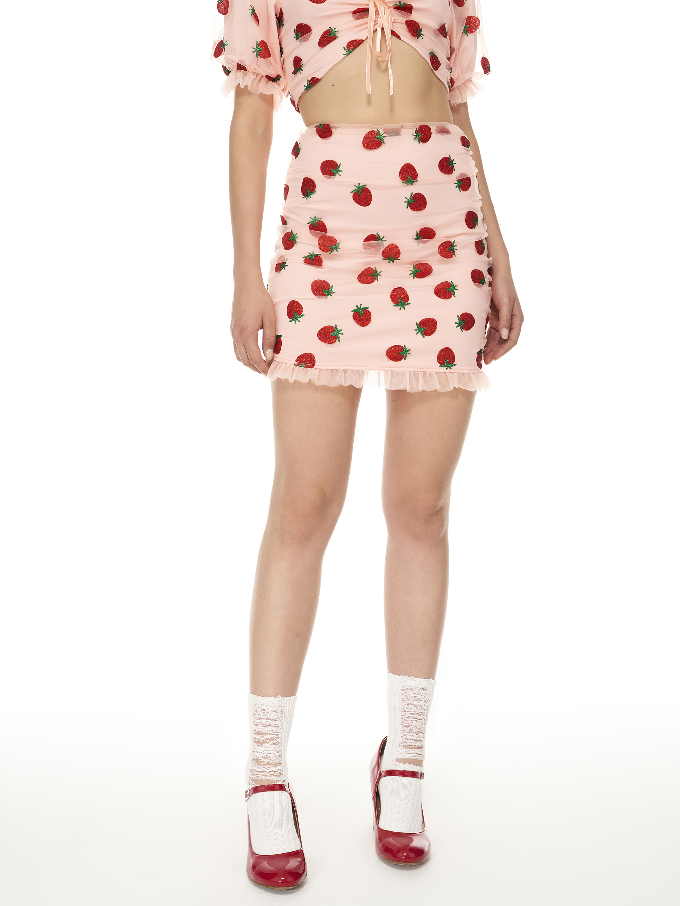 Strawberry Ruffle Mini Skirt - Cider