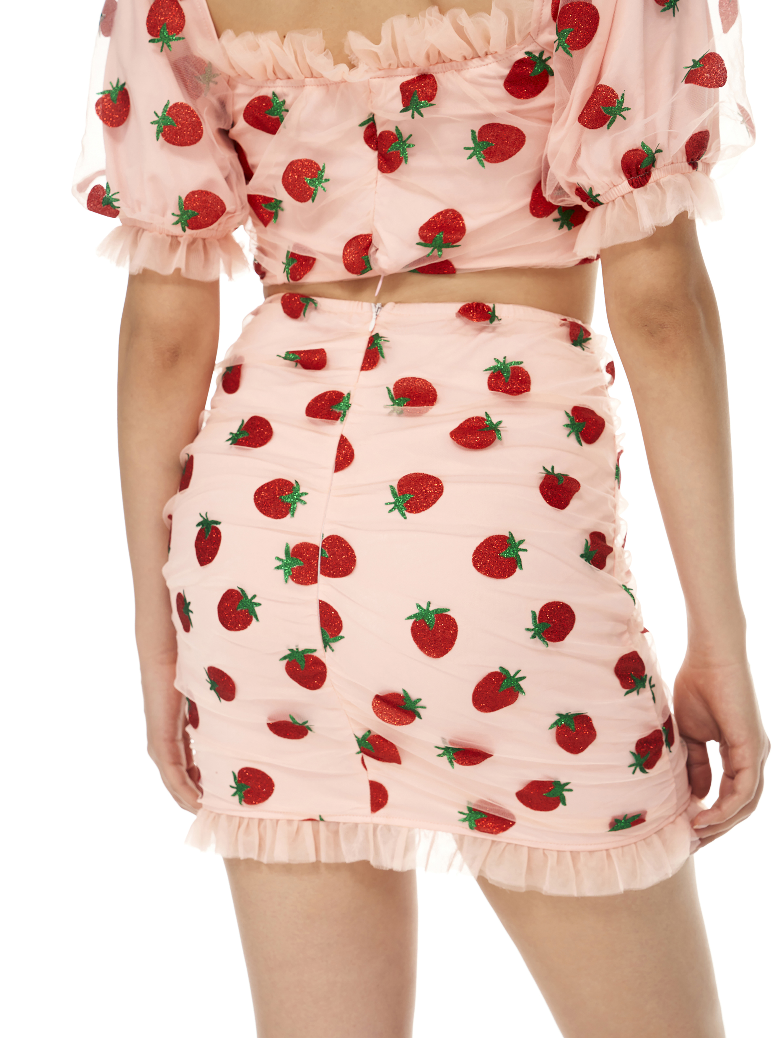 Strawberry Ruffled Crop Top 🍓💗 - Milkmaid - Sour Puff Shop