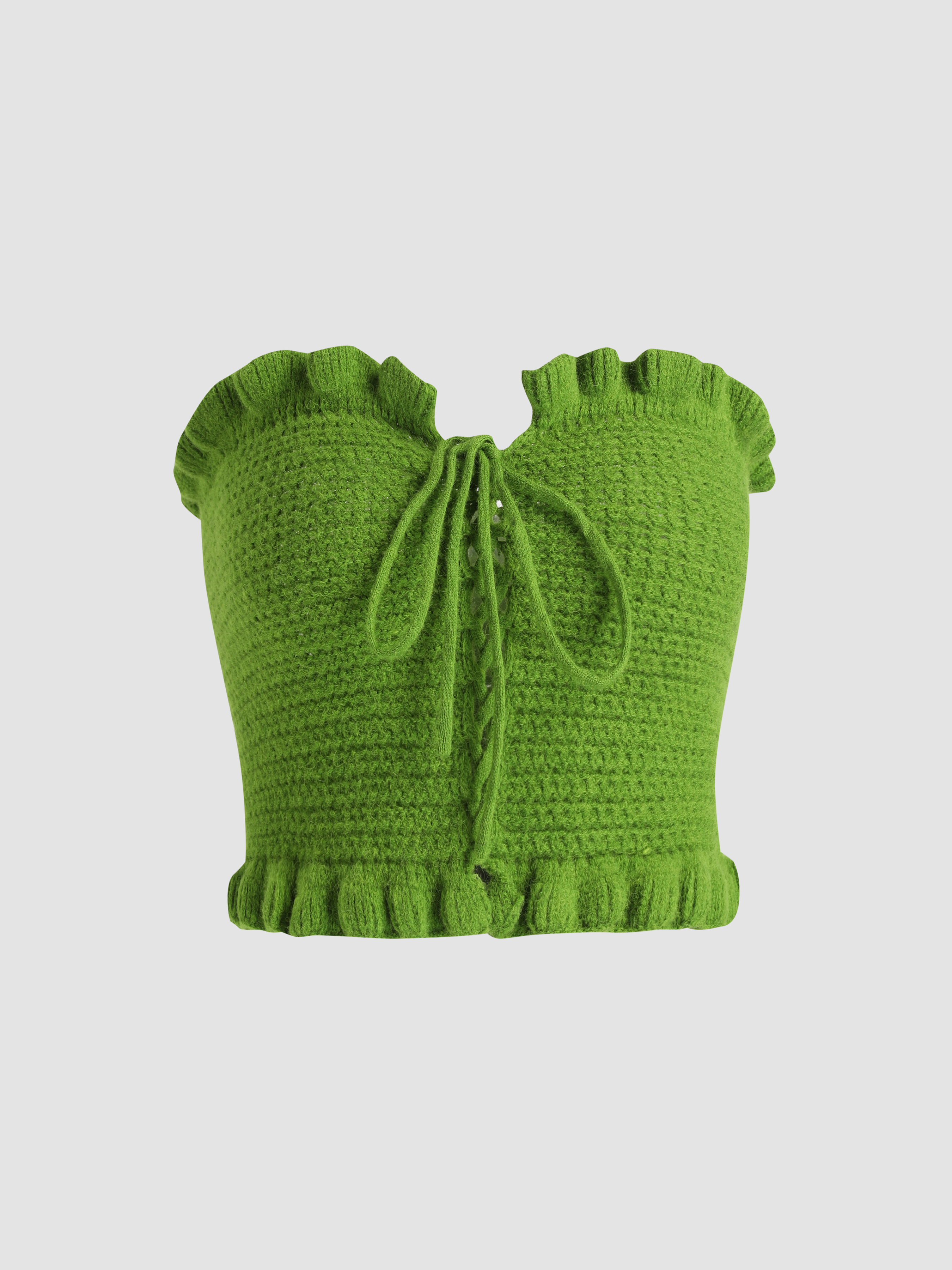 Ruffle Lace Up Knit Tank Top Cider