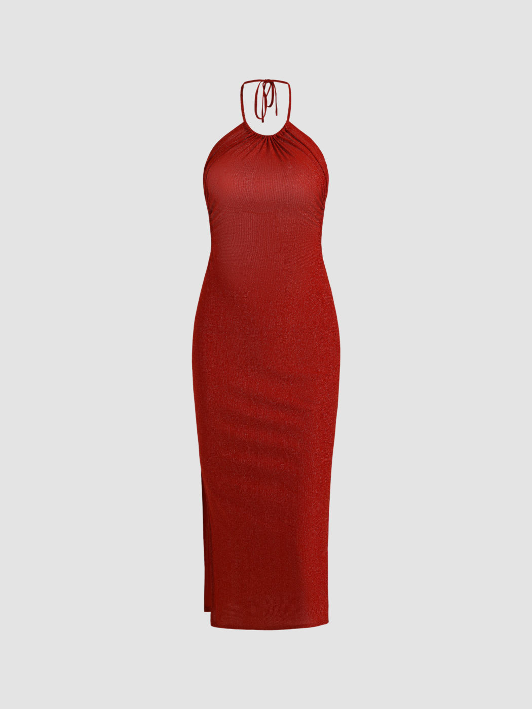 Solid Slit Halter Midi Dress