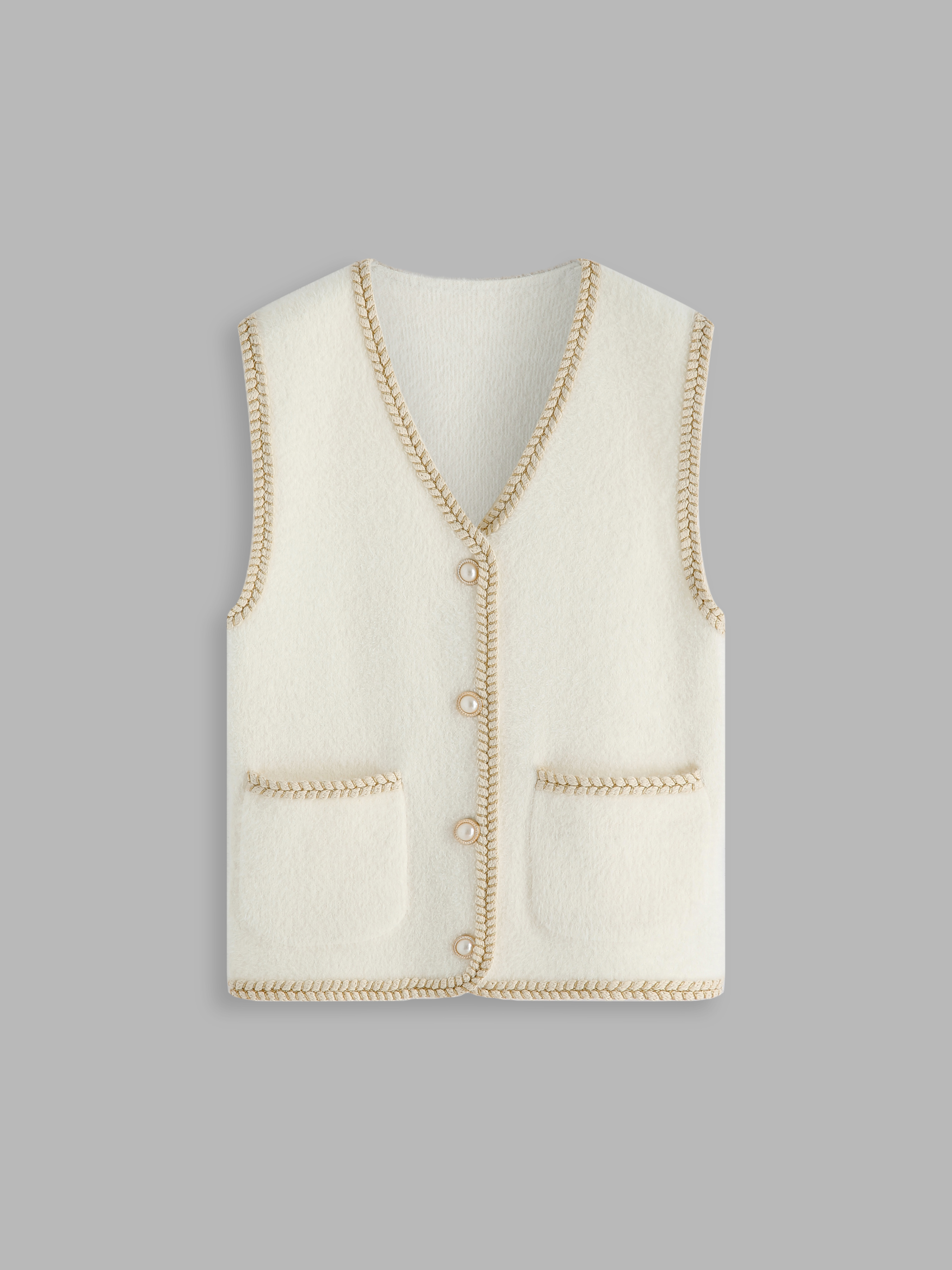 Contrasting Trim Knit Vest Cider