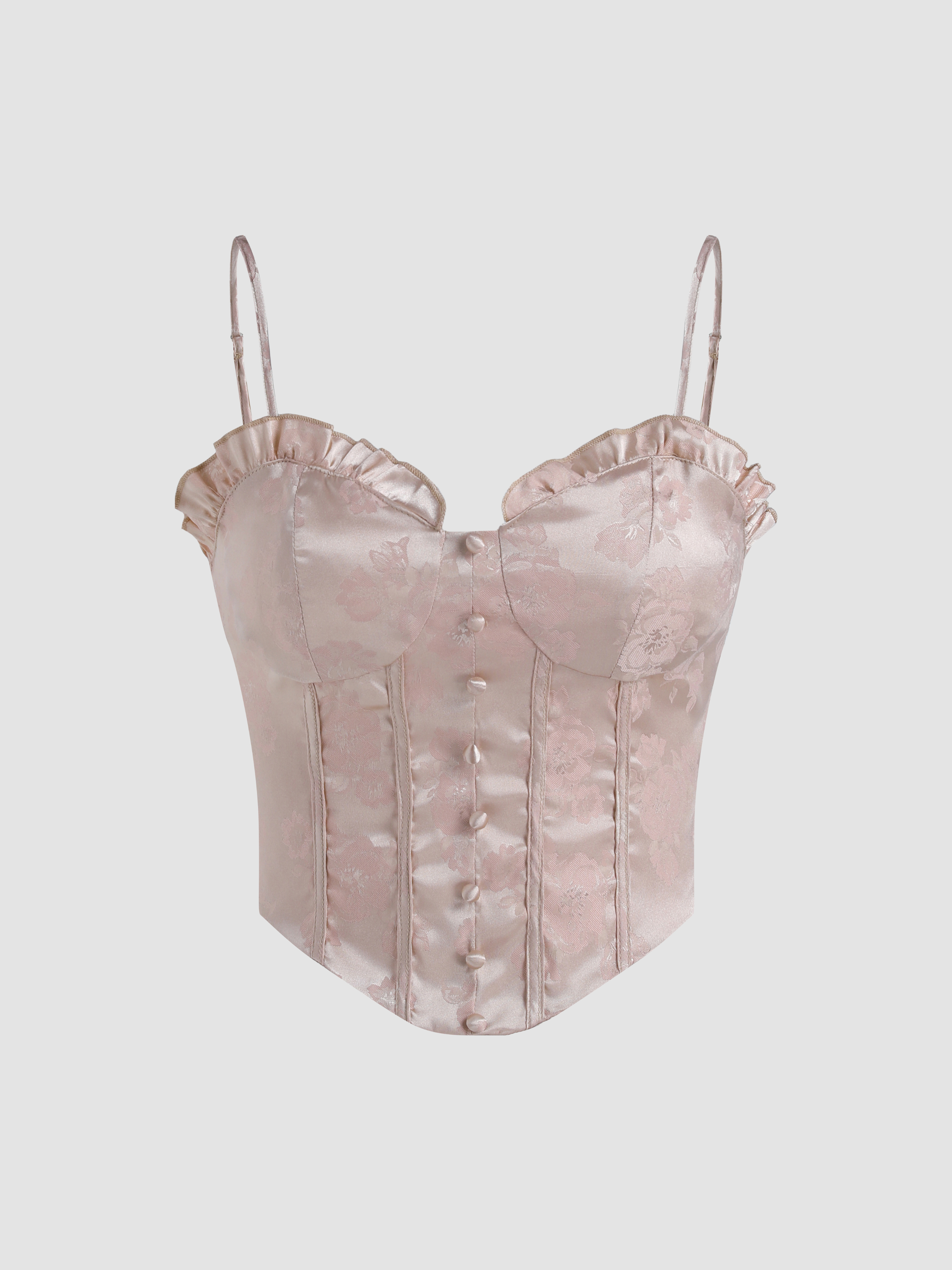Ruffle Floral Satin Corset Top Cider