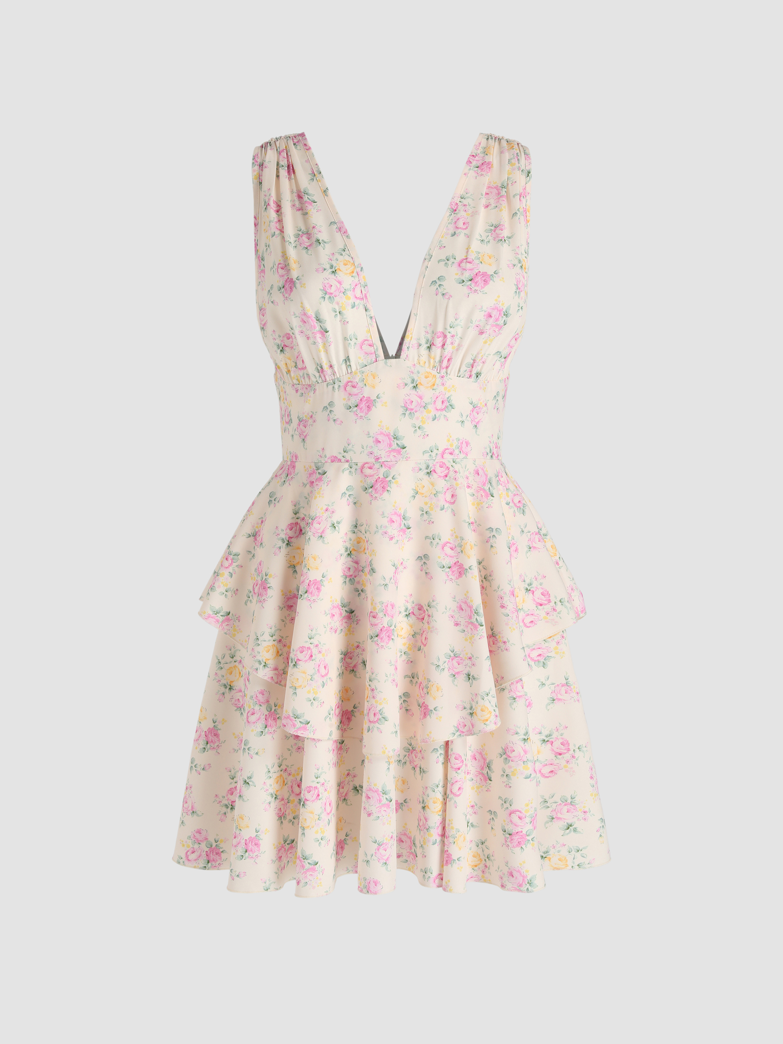 Ditsy Floral Layered Mini Dress - Cider