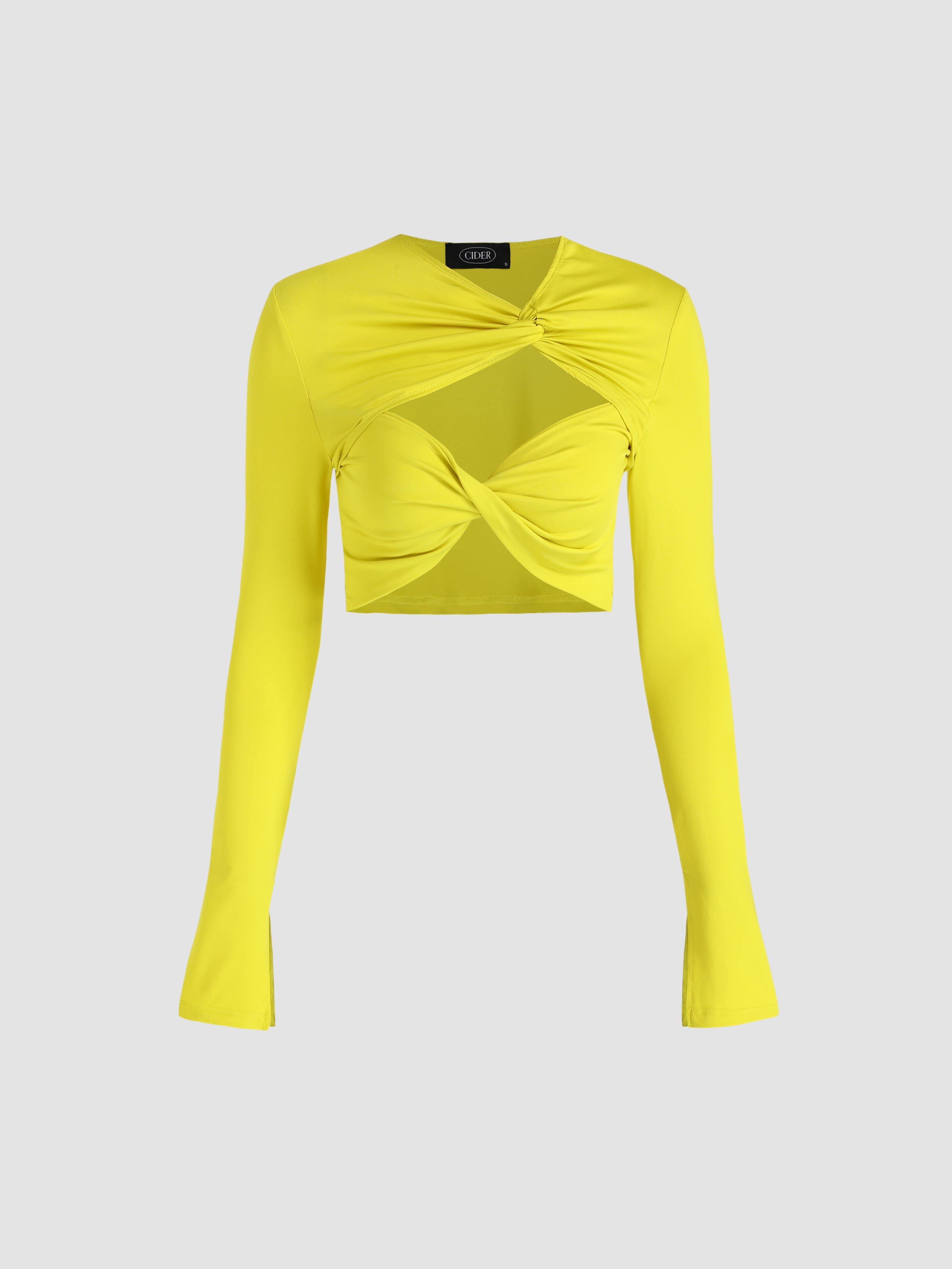 neon yellow long sleeve crop top