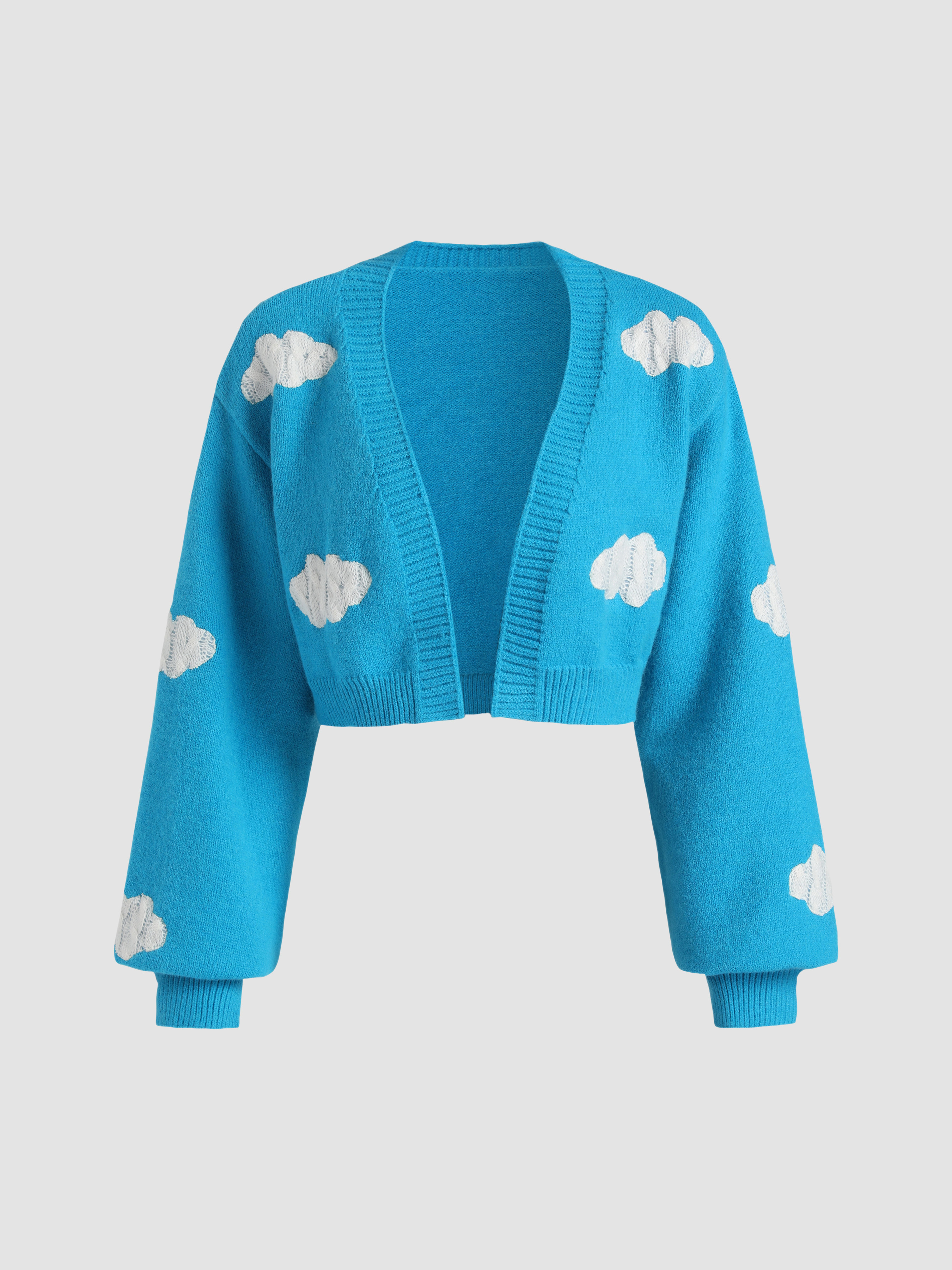 Wool-blend Blue Sky&White Clouds Sweater - Cider