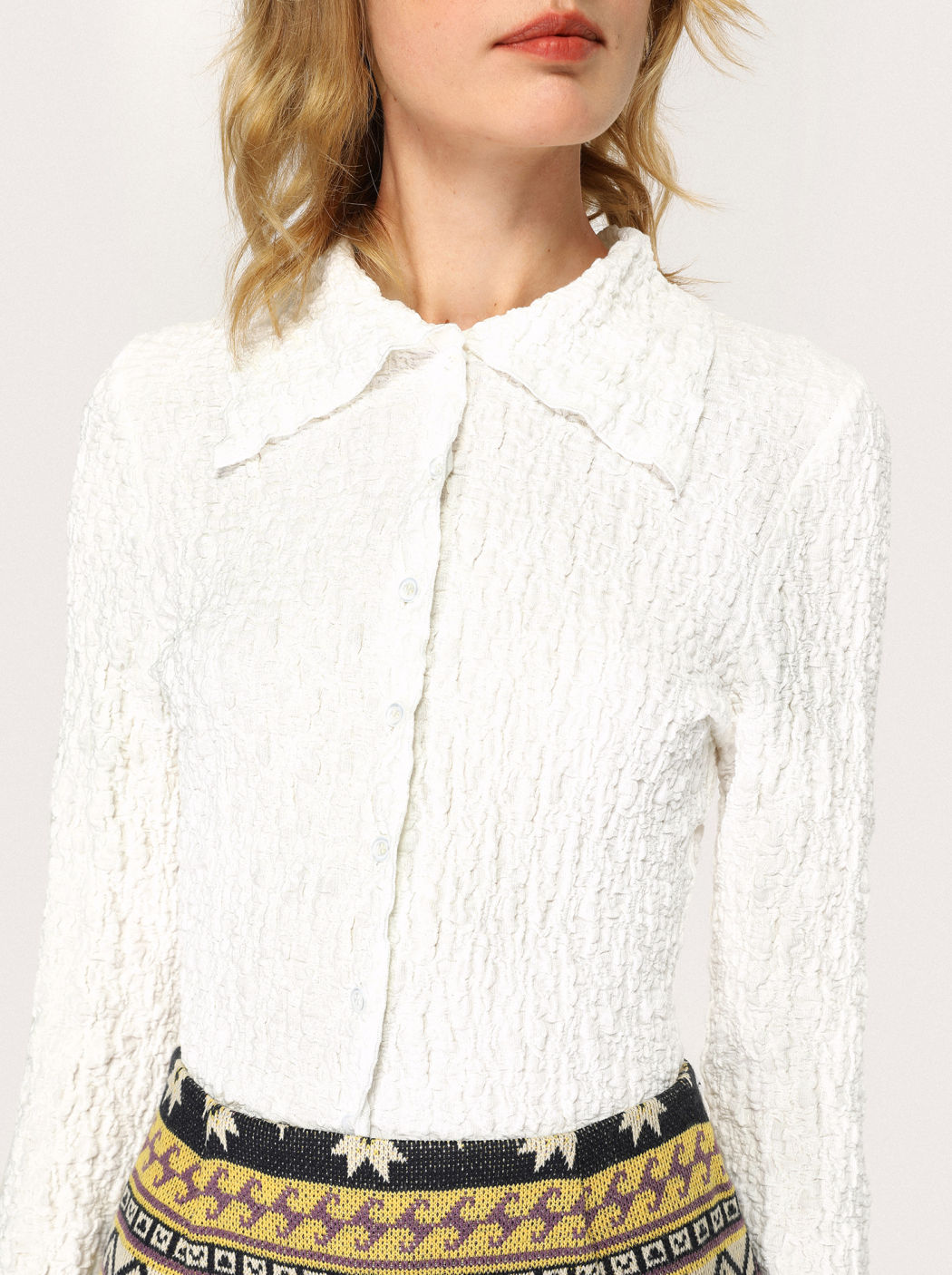 White Texture Long Sleeve Shirt