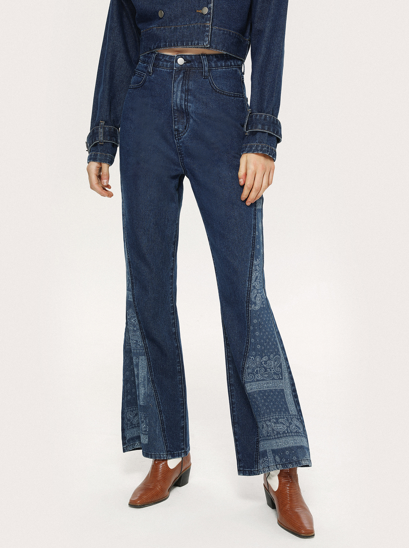 Paisley Patchy Denim Flares Cider
